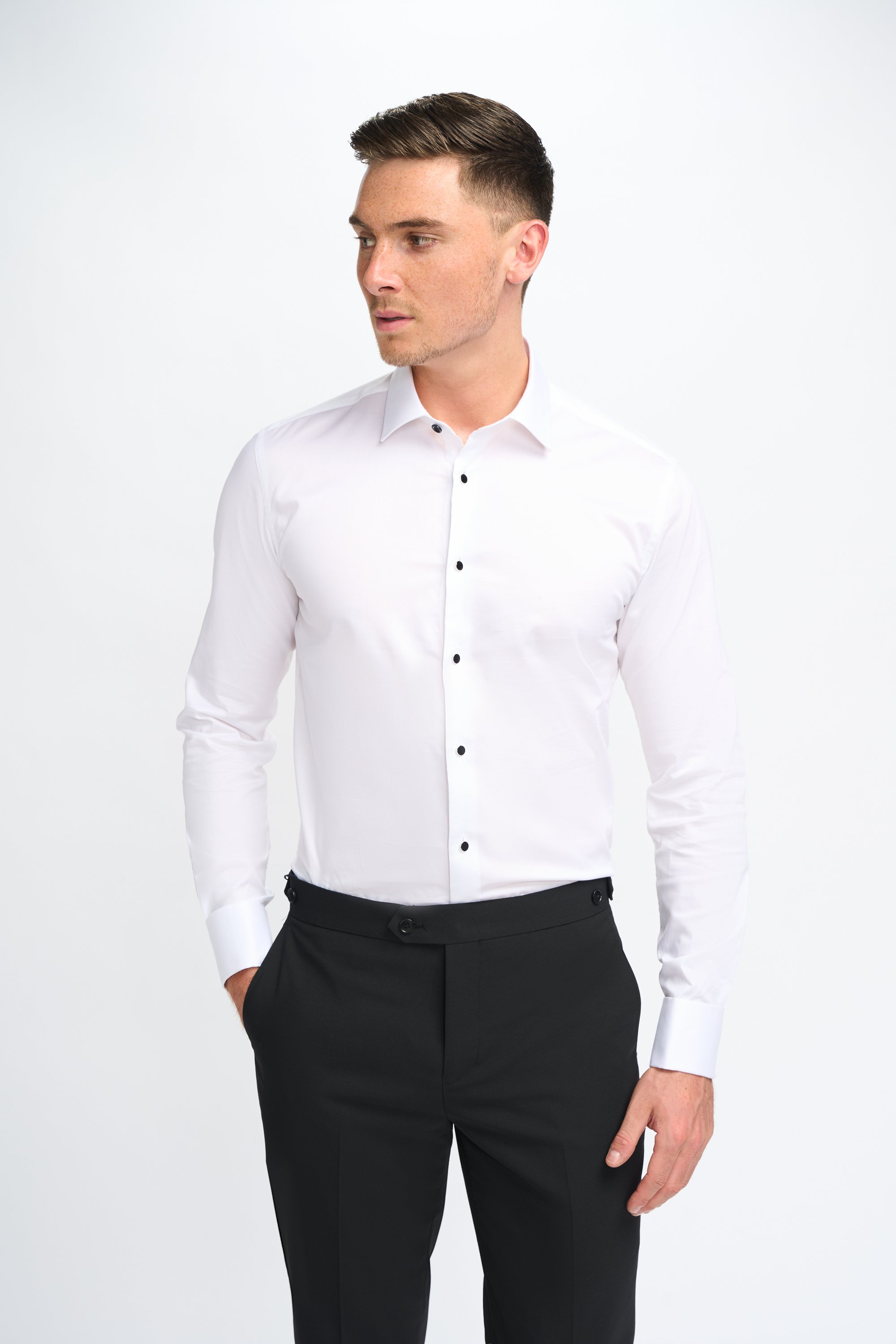 Men’s White Classic Collar Button-Up Cotton Cufflink Shirt - Havana 