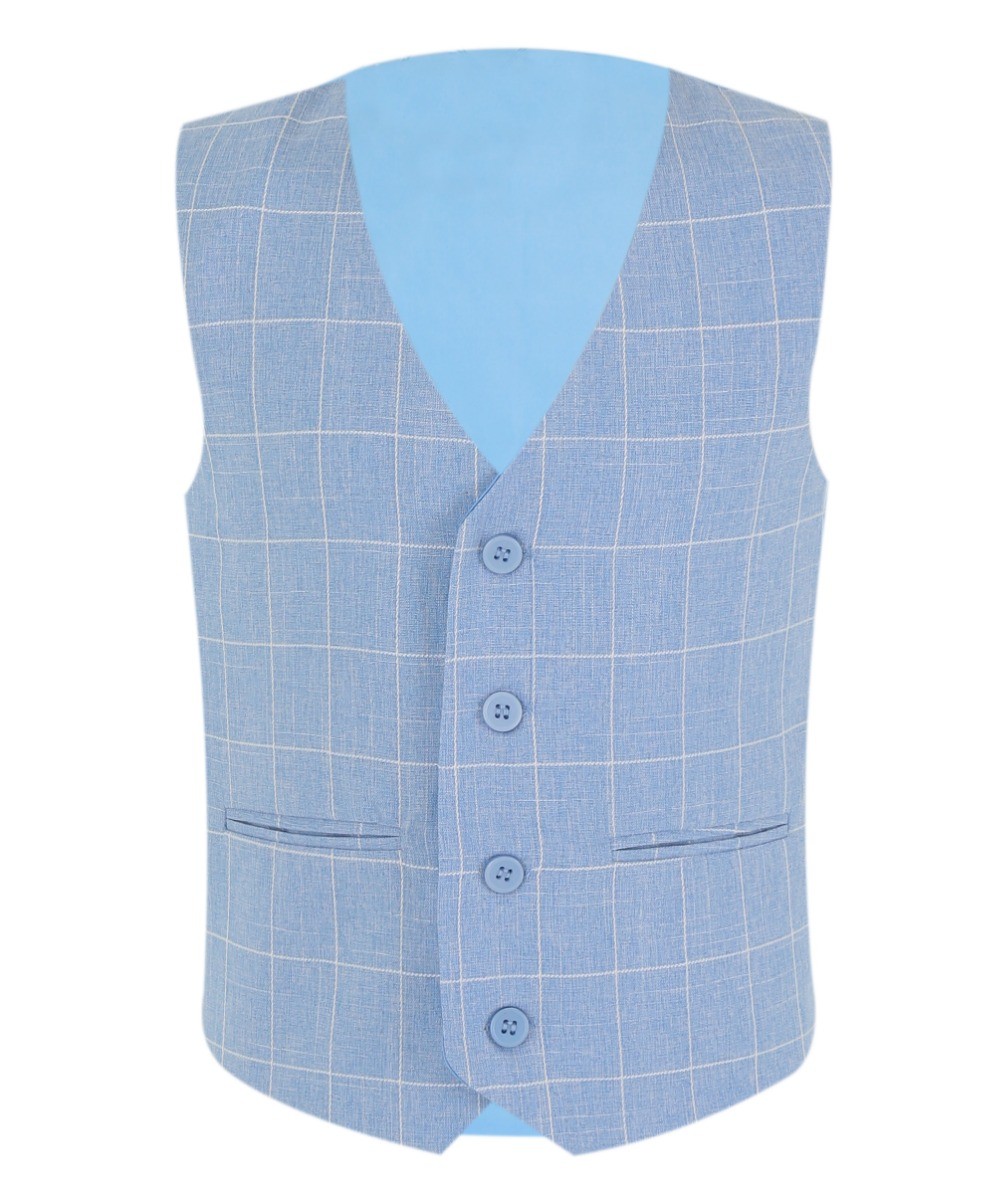 Boys Windowpane Check Blue Waistcoat Set - E-SAM