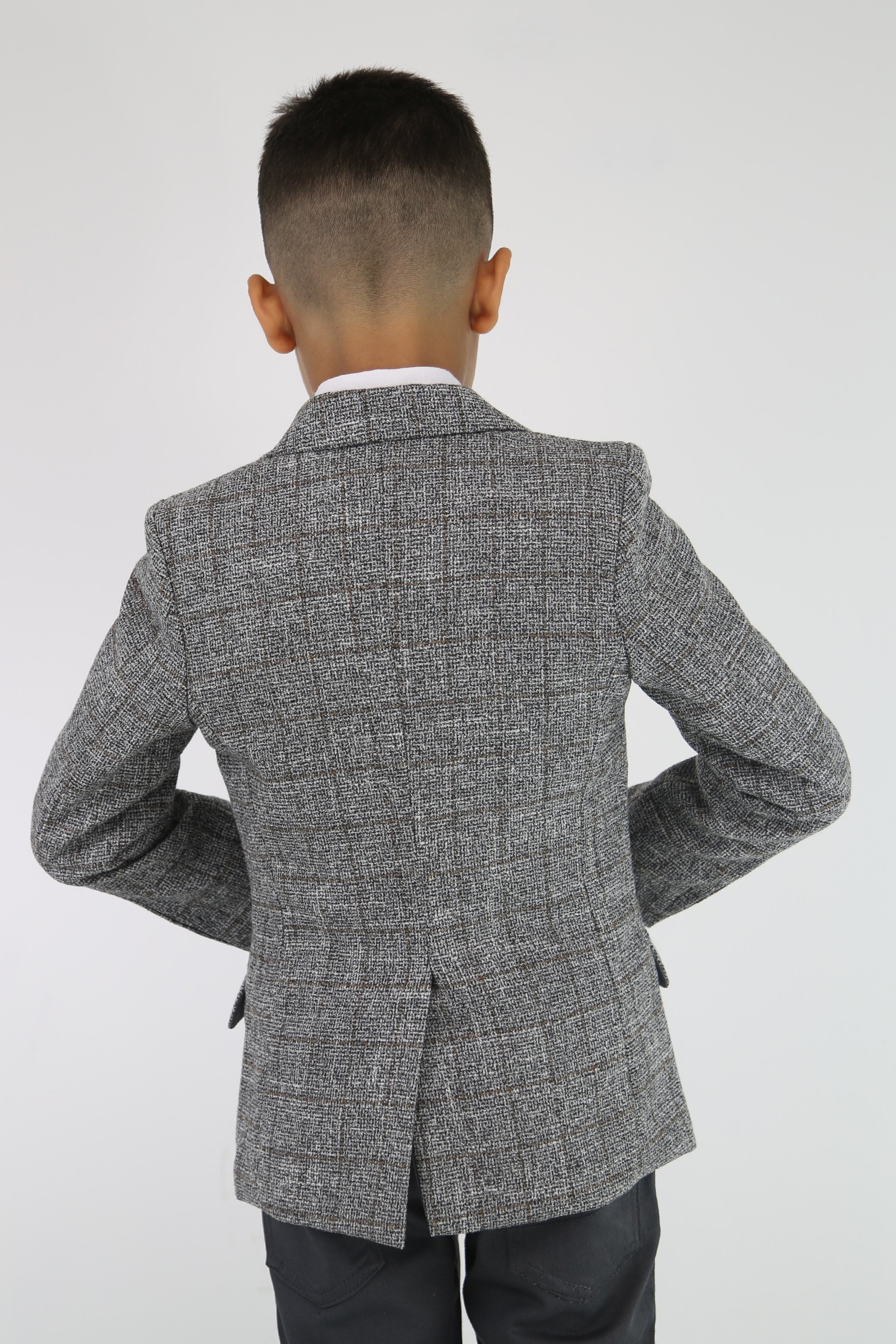 Boys Cotton Blend Tweed Like Check Blazer