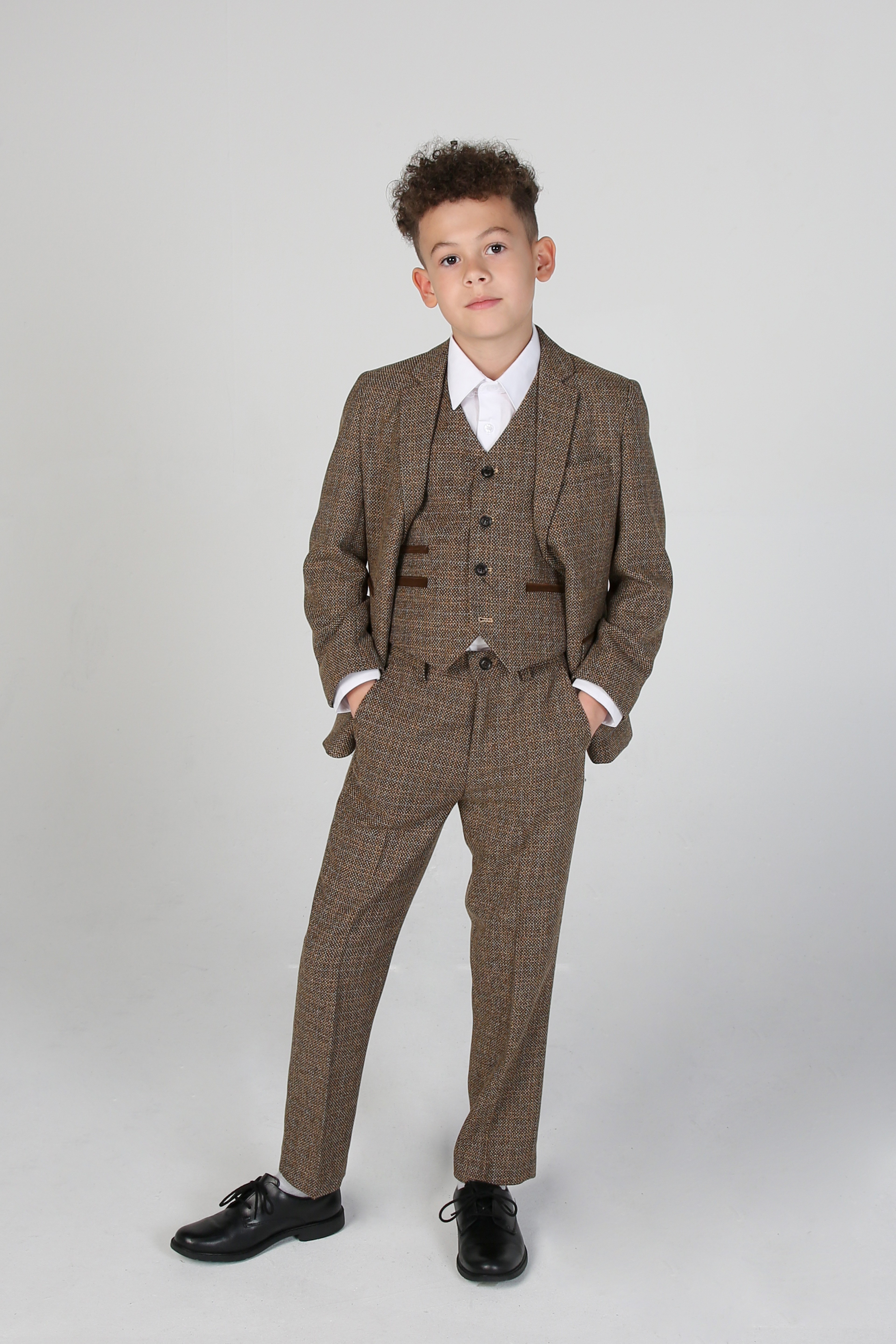 Boys Tweed Tailored Fit Formal Suit - Ralph - Brown