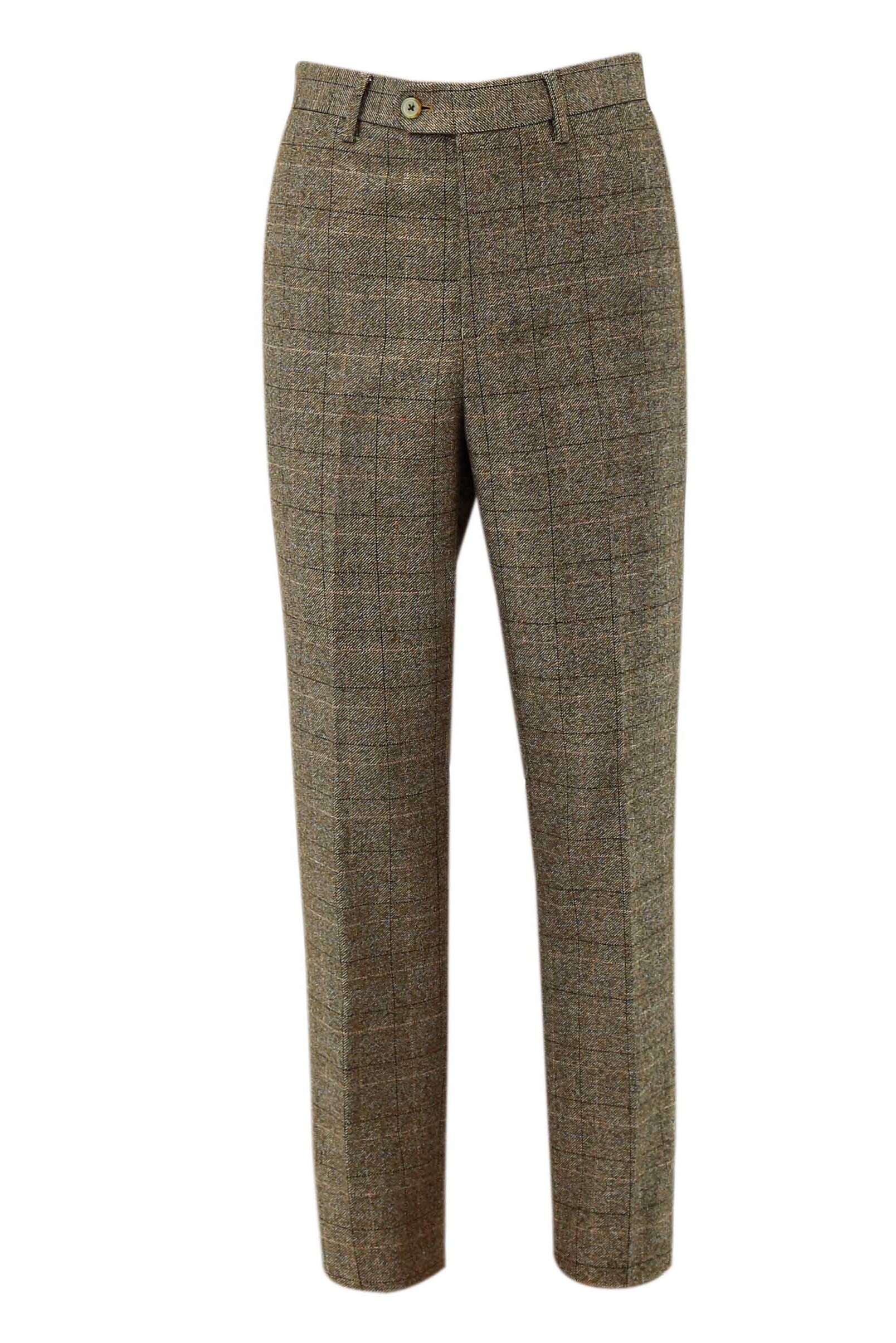 Men's Tweed Windowpane Check Trousers - LIAM Beige
