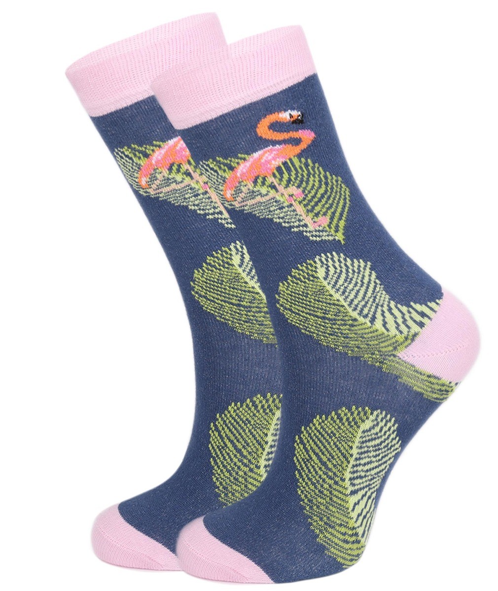 Unisex Kids Flamingo Socks- Novelty - Blue - Green - Pink
