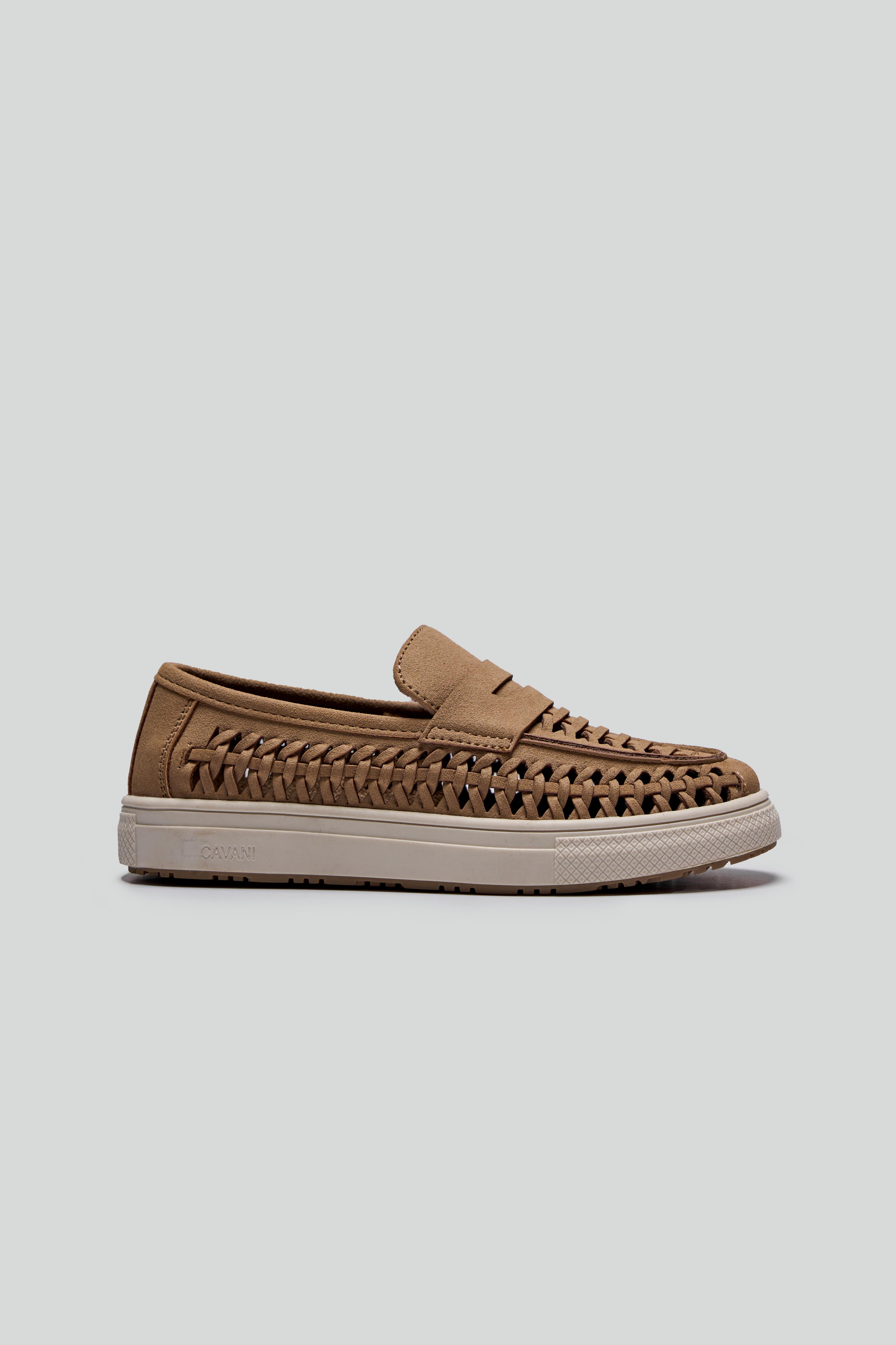 Boys Suede Penny Loafers with Woven Detail - TROY - Tan