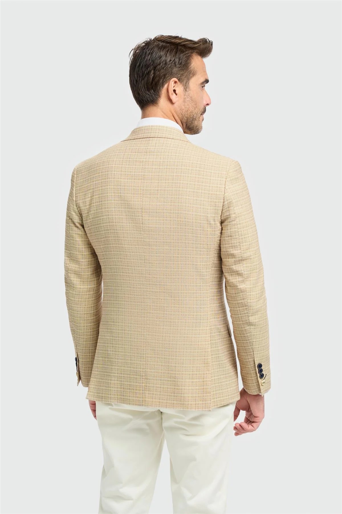 Men’s Beige Slim Fit Checked Blazer  - KOVA 