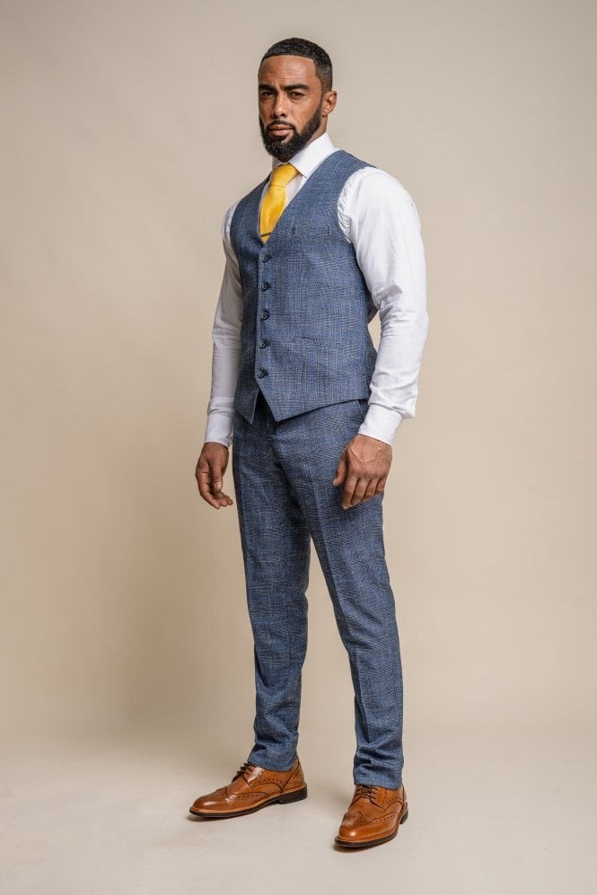 Men's Check Slim Fit Blue Waistcoat - PHANTOM