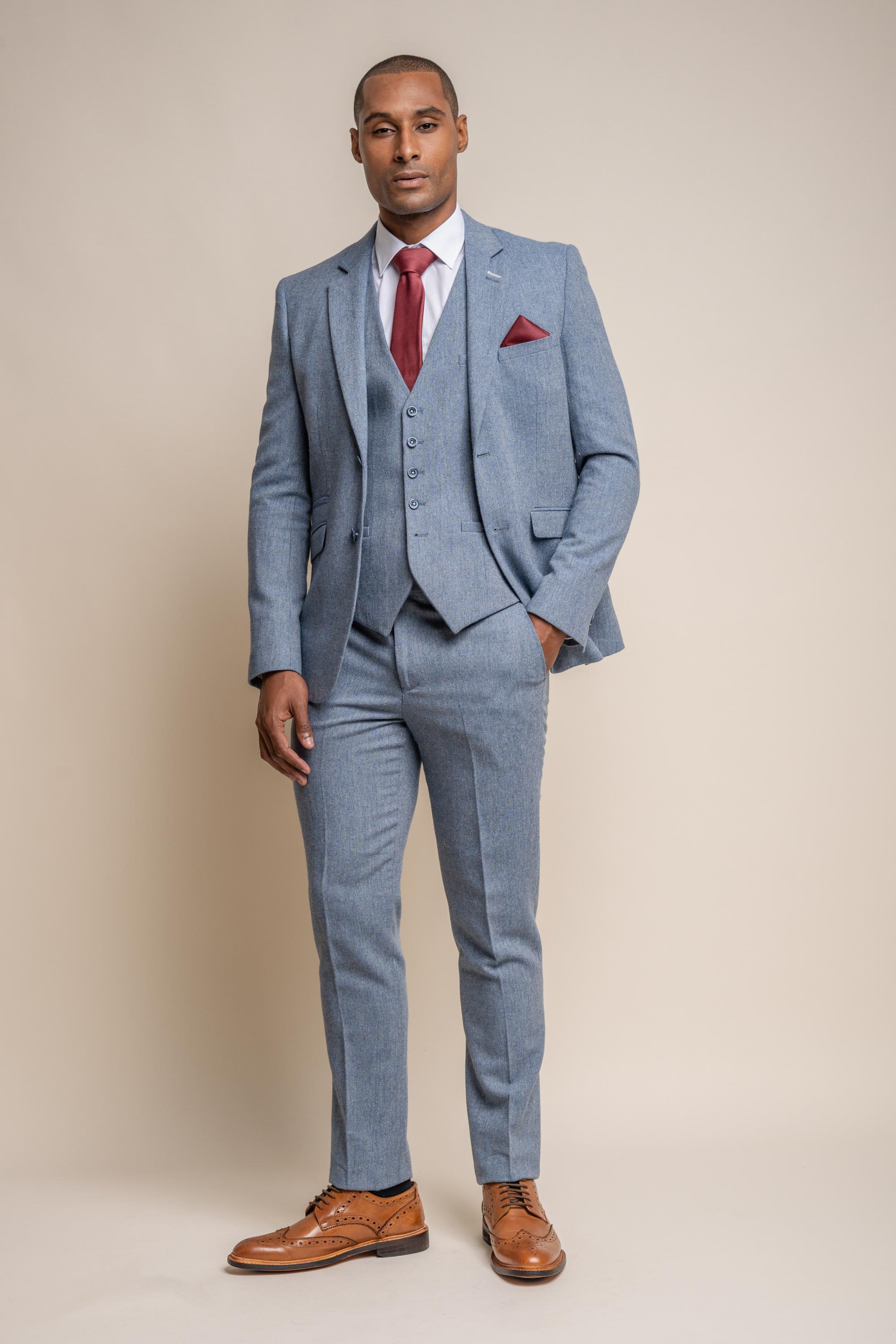 Men's Tweed Slim Fit Suit Jacket- WELLS Blue - Light Blue