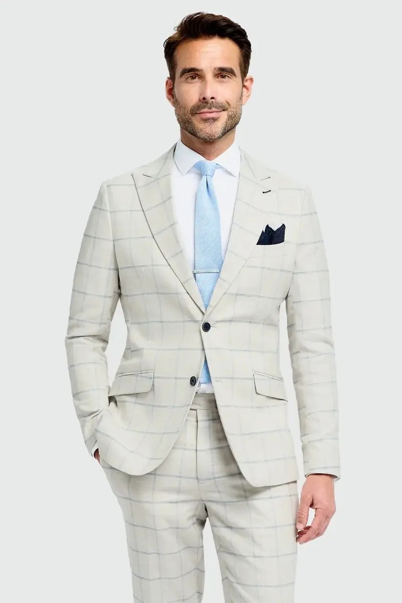 Men’s Light Grey Windowpane Check Suit Jacket - Gabriel