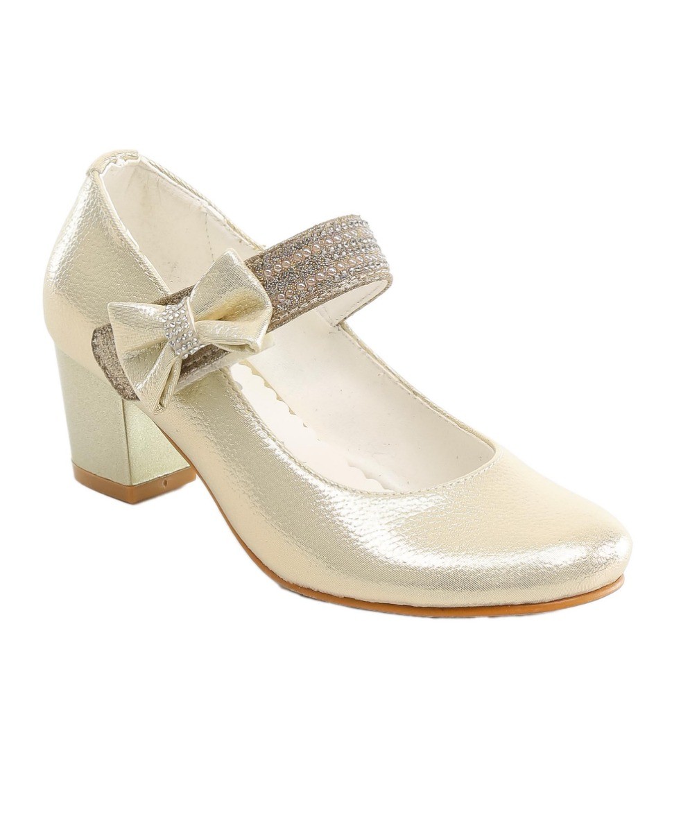 Girls Mary Jane Block Heel Communion Dress Shoes - Gold
