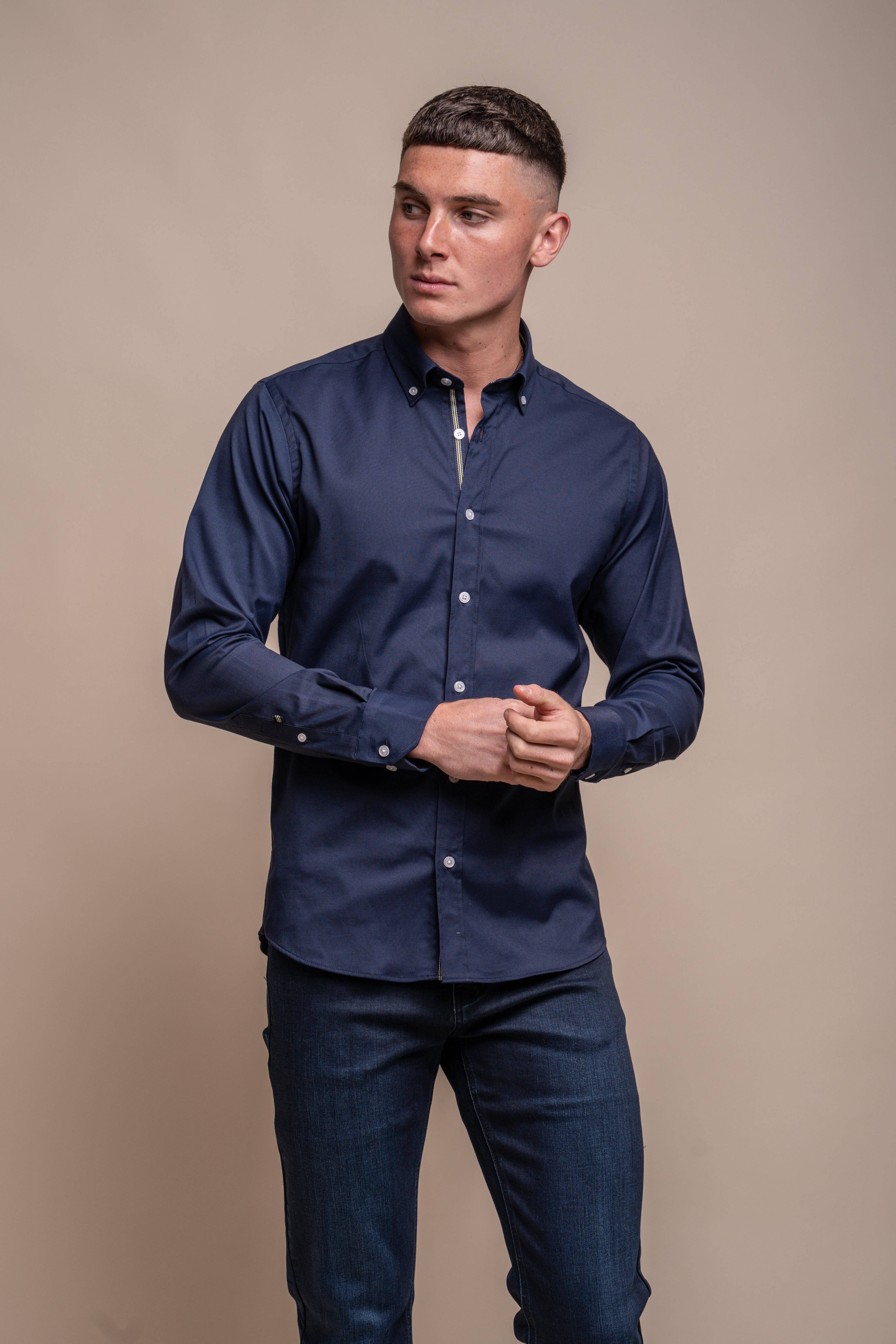 Men's Cotton Casual Shirt - Tessa - Navy Blue
