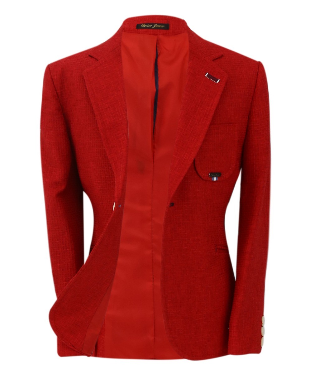 Boys Twill Single Breasted Slim Fit Blazer - TERRY - Red