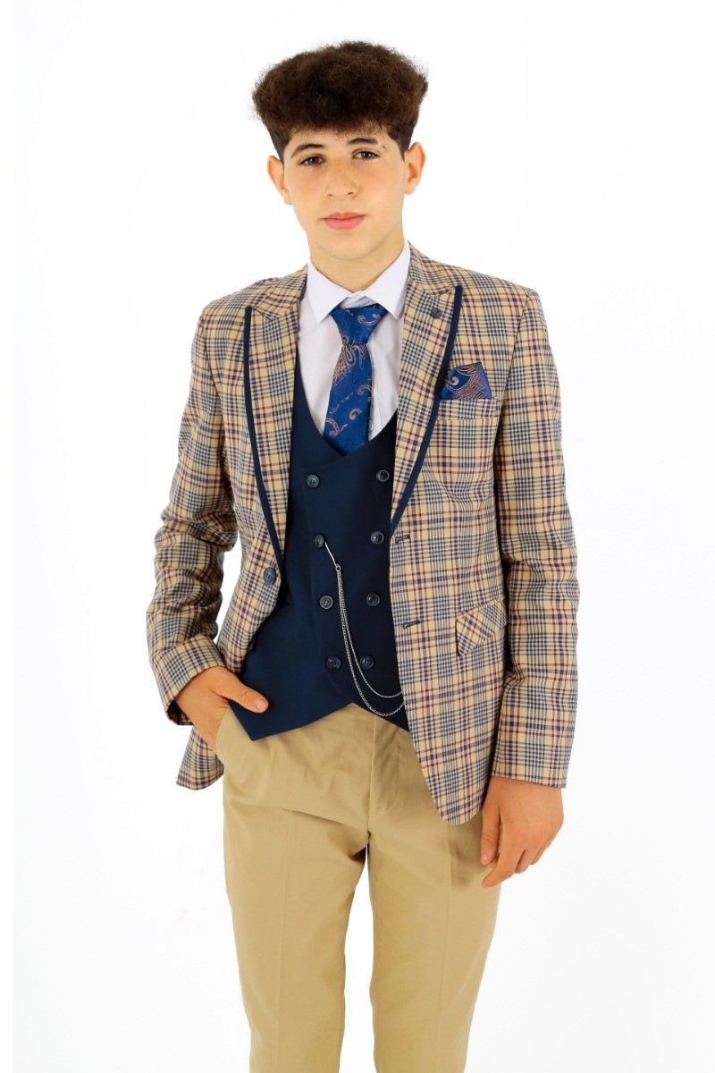 Boys Plaid Check Slim Fit Suit