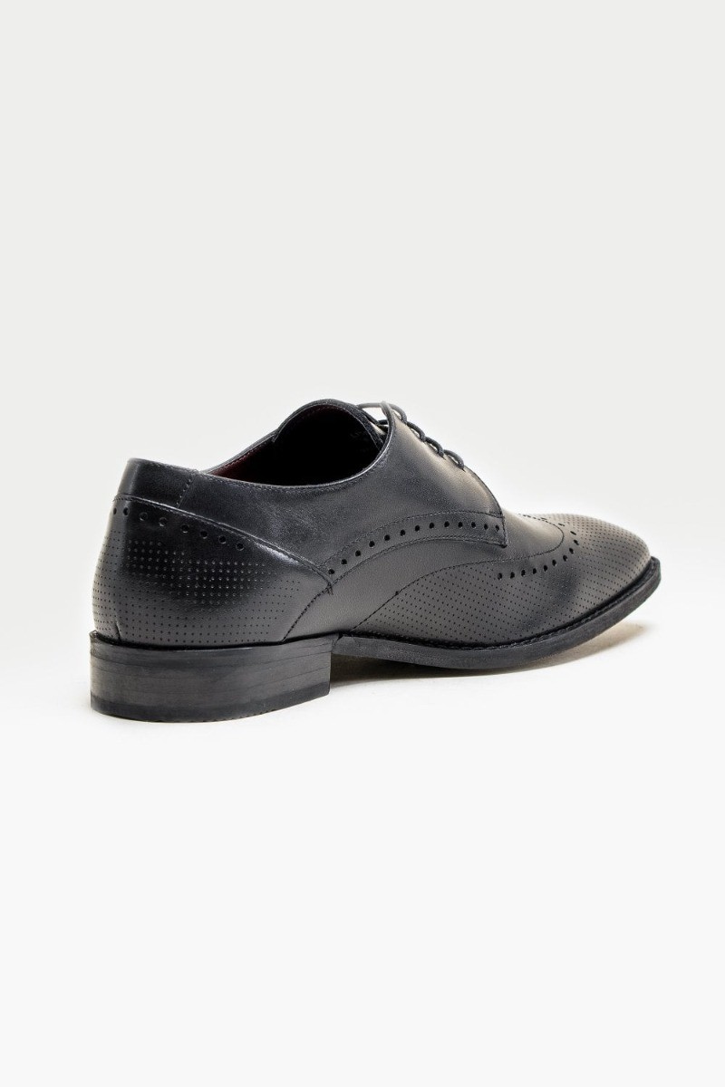 Men's Genuine Leather Derby Brogue Shoes - LISBON Black