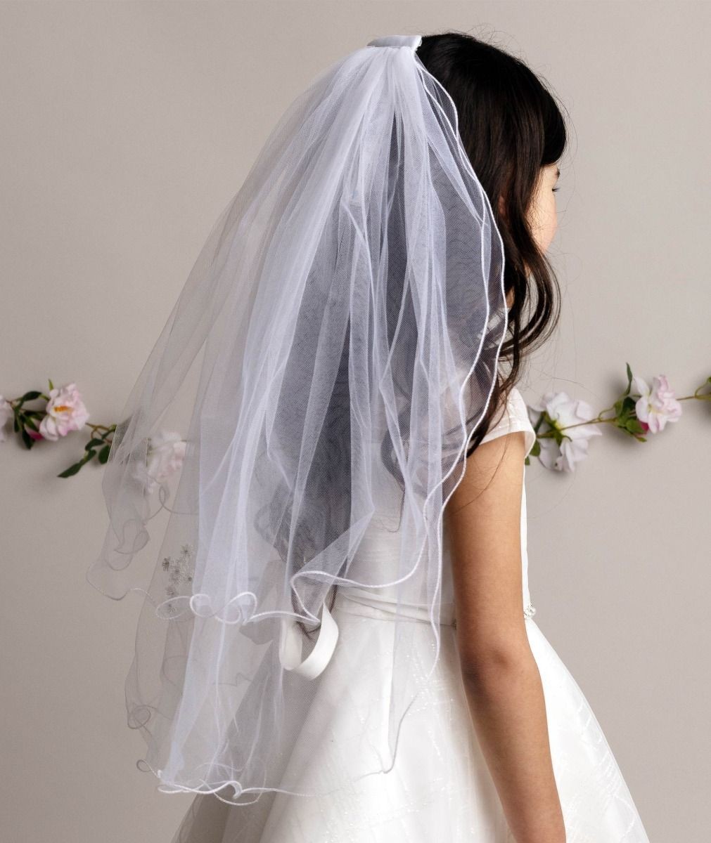 Girls White Tulle Veil - VL-608_R