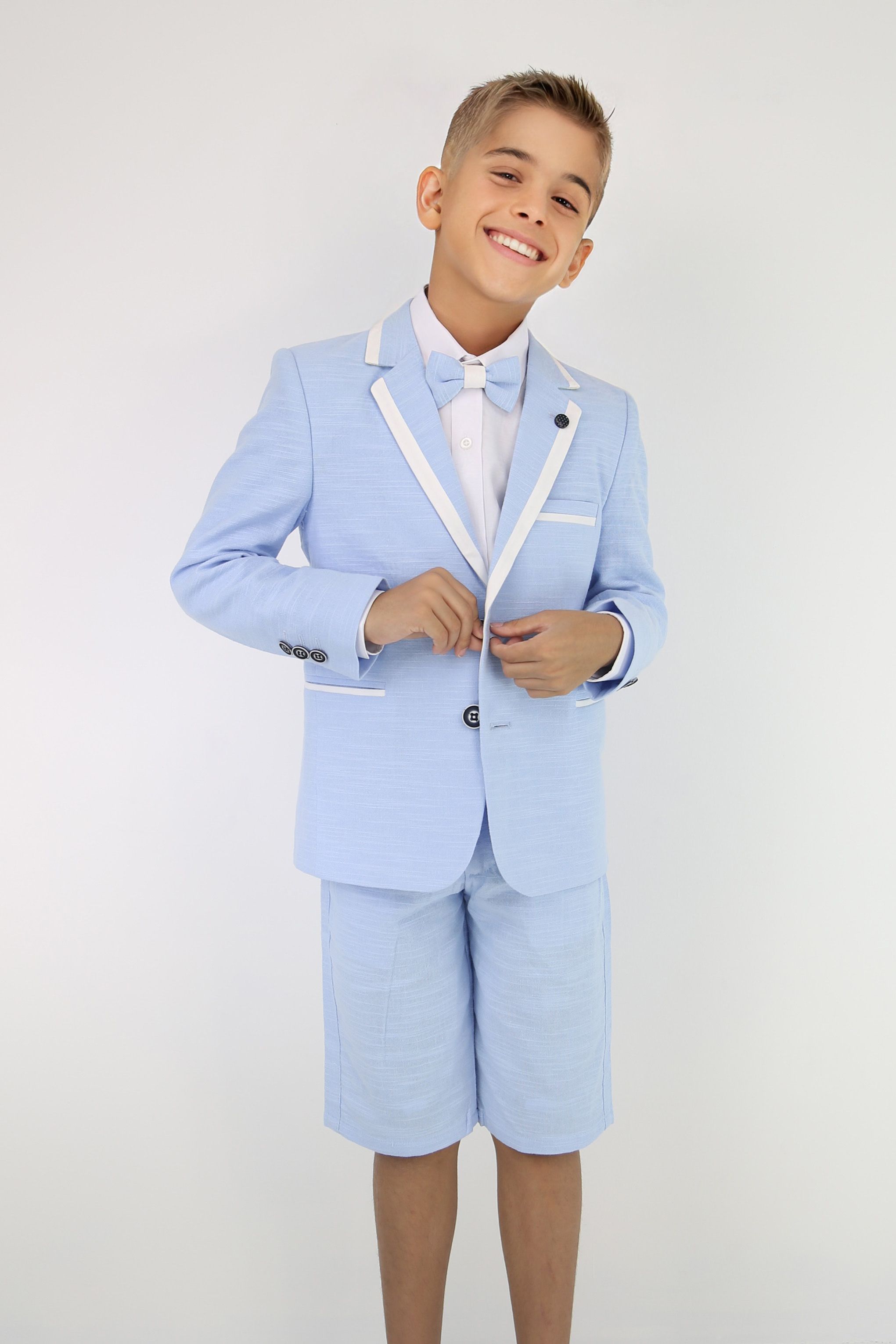 Boys Cotton Piping Sky Blue Shorts Suit