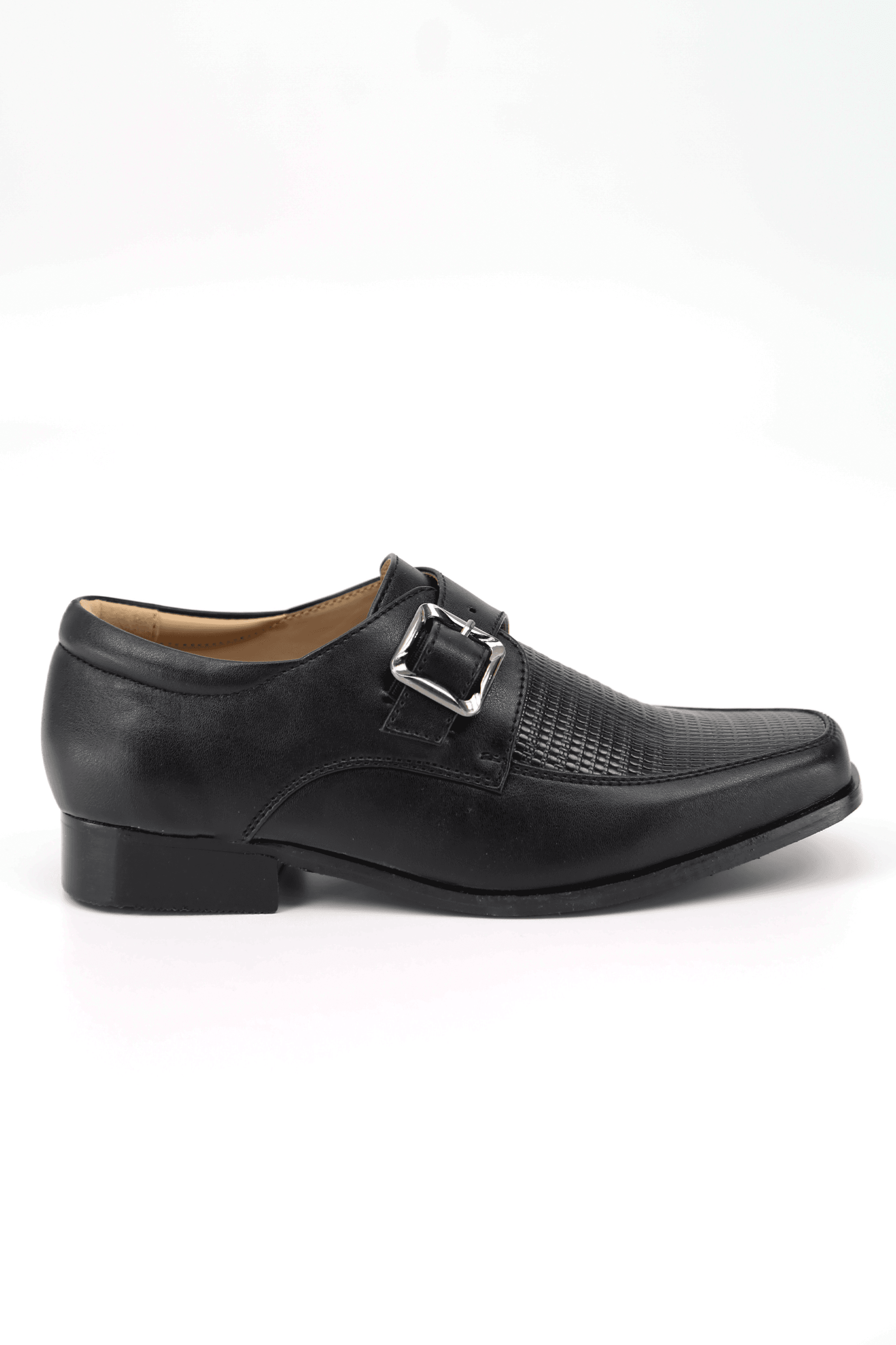 Boys Textured Leather Buckled Monk Shoes