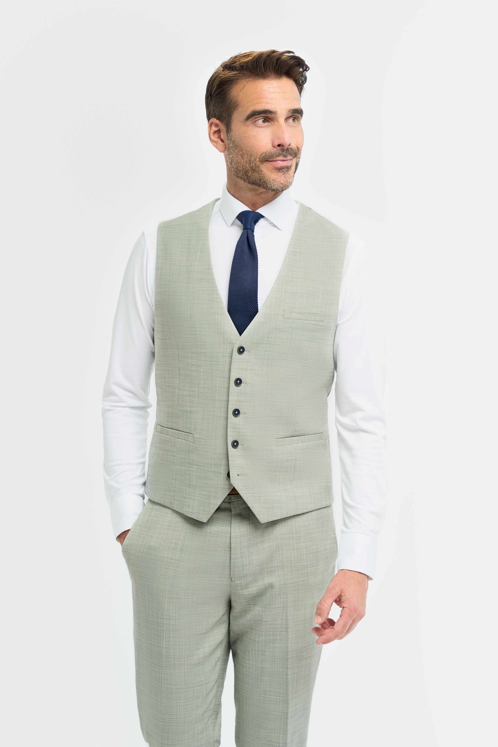 Men’s Sage Green Textured Waistcoat - Camden