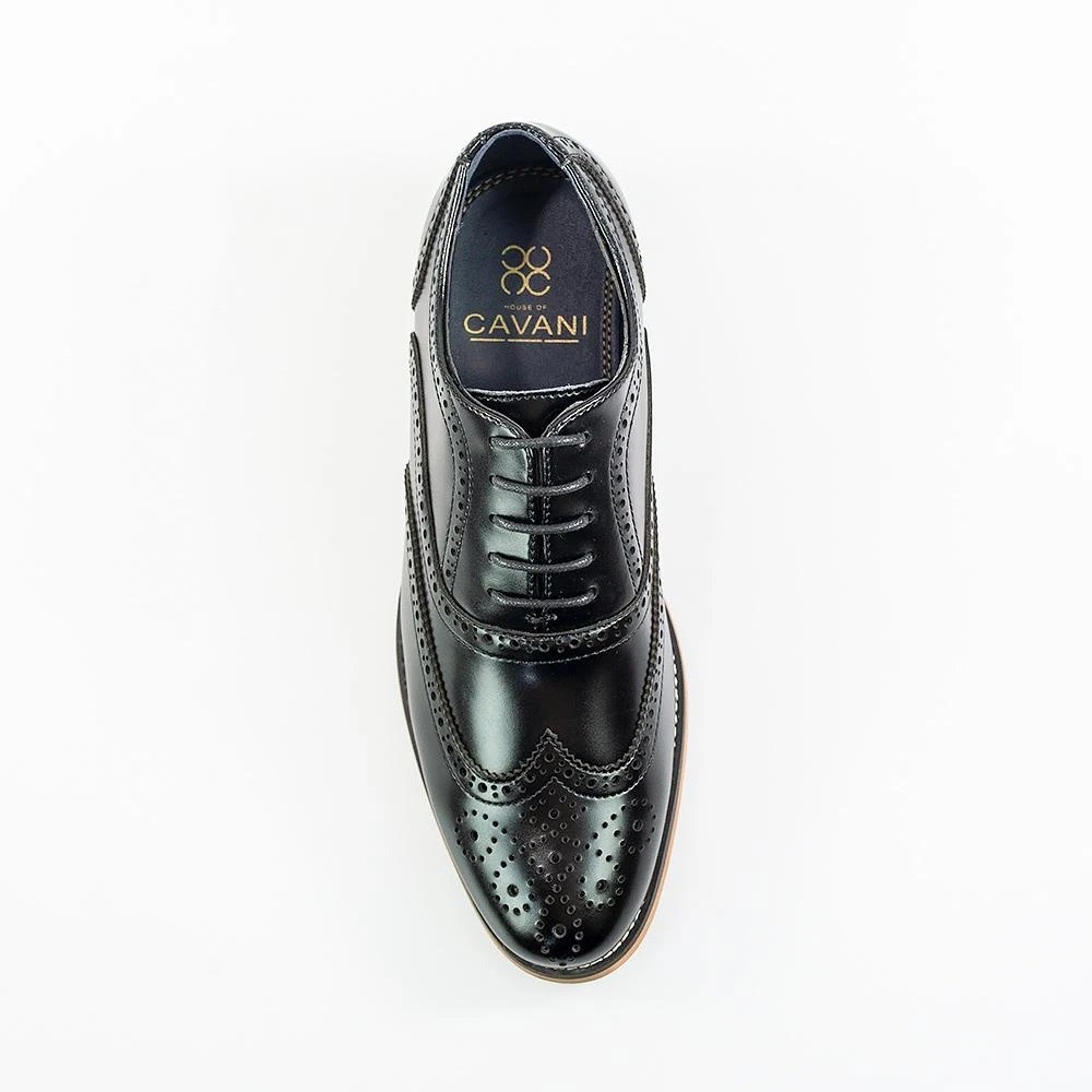 Men's Lace Up Leather Brogue XL Big Size Shoes - Oxford  - Black