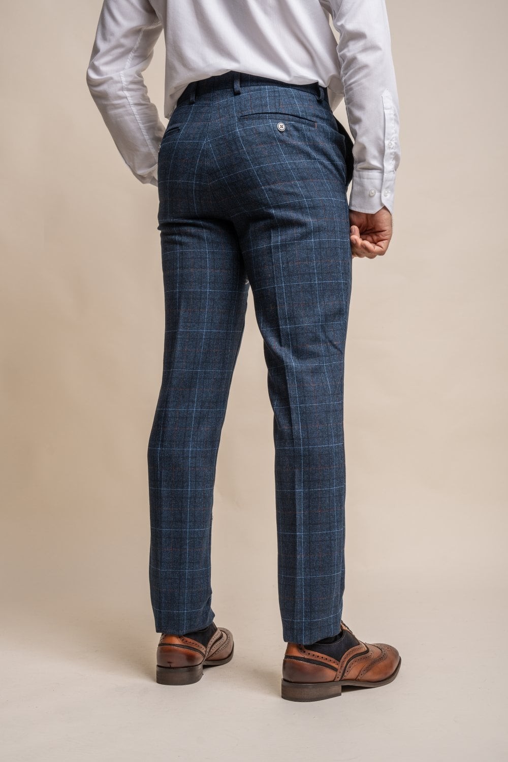 Men's Windowpane Check Tweed Blue Trousers - CODY - Blue