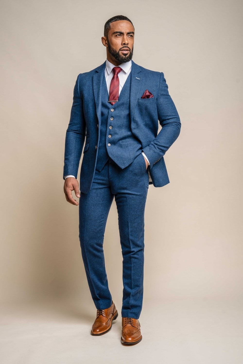 Men's Tweed Wool Slim Fit Formal Blue Suit Jacket - ORSON