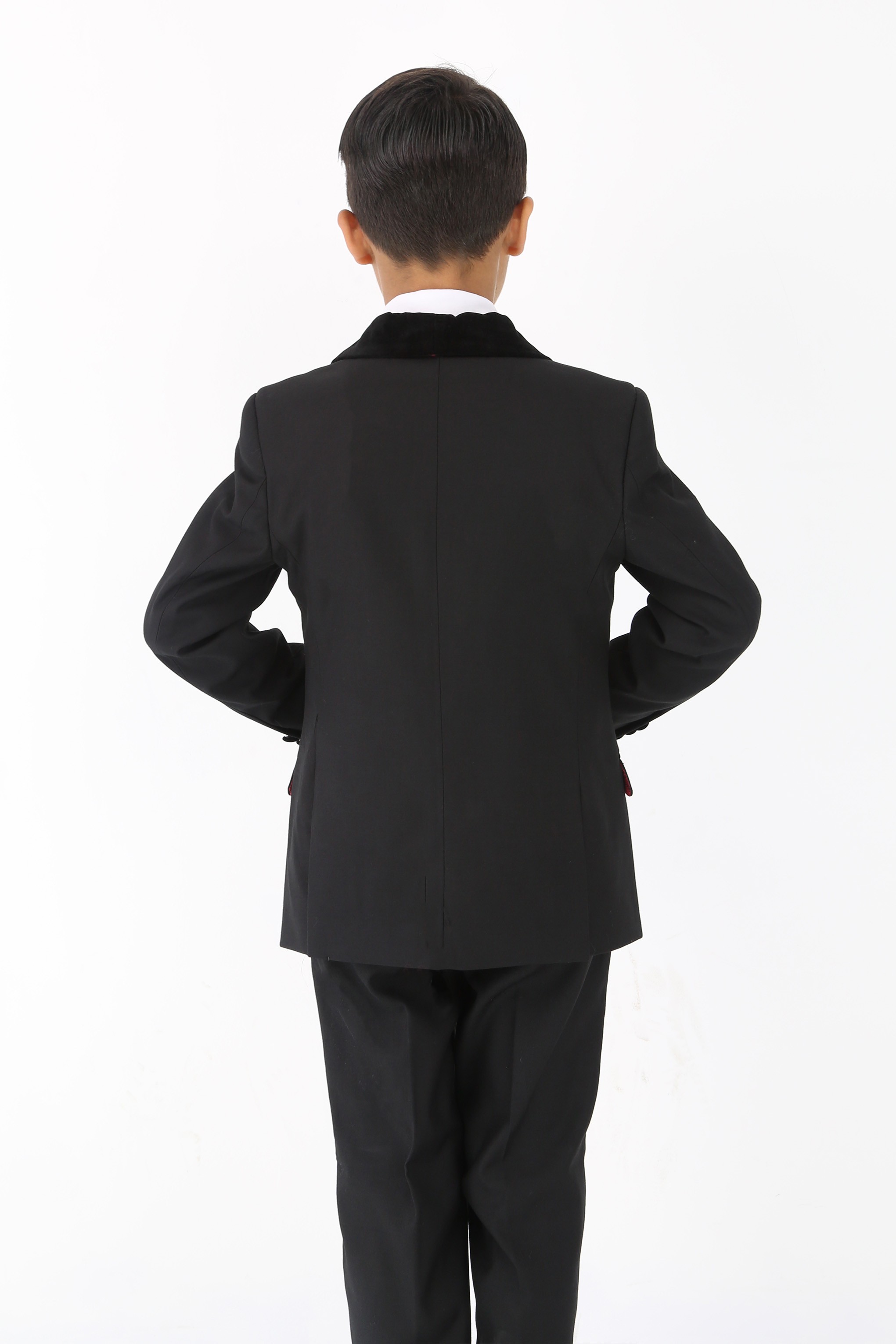 Boys Velvet Trim Black Formal Suit