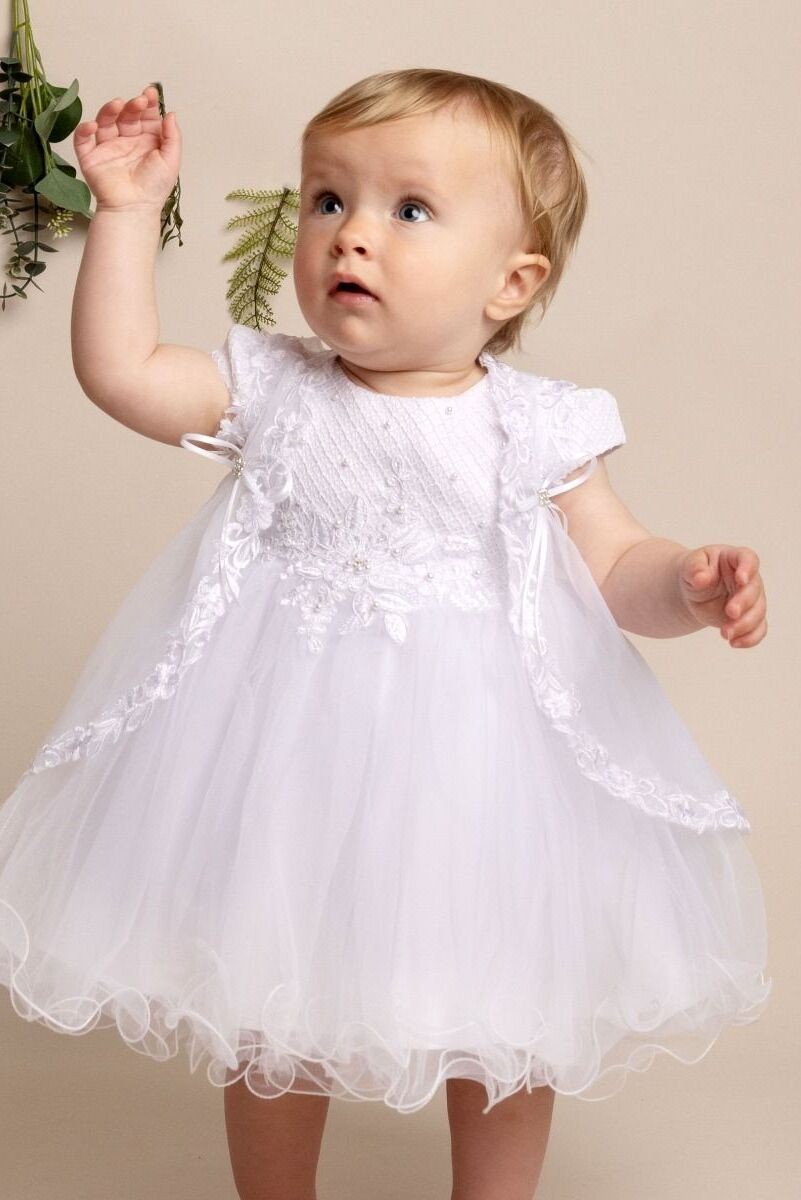 Baby Girls White Tulle Christening Dress Set - FAITH