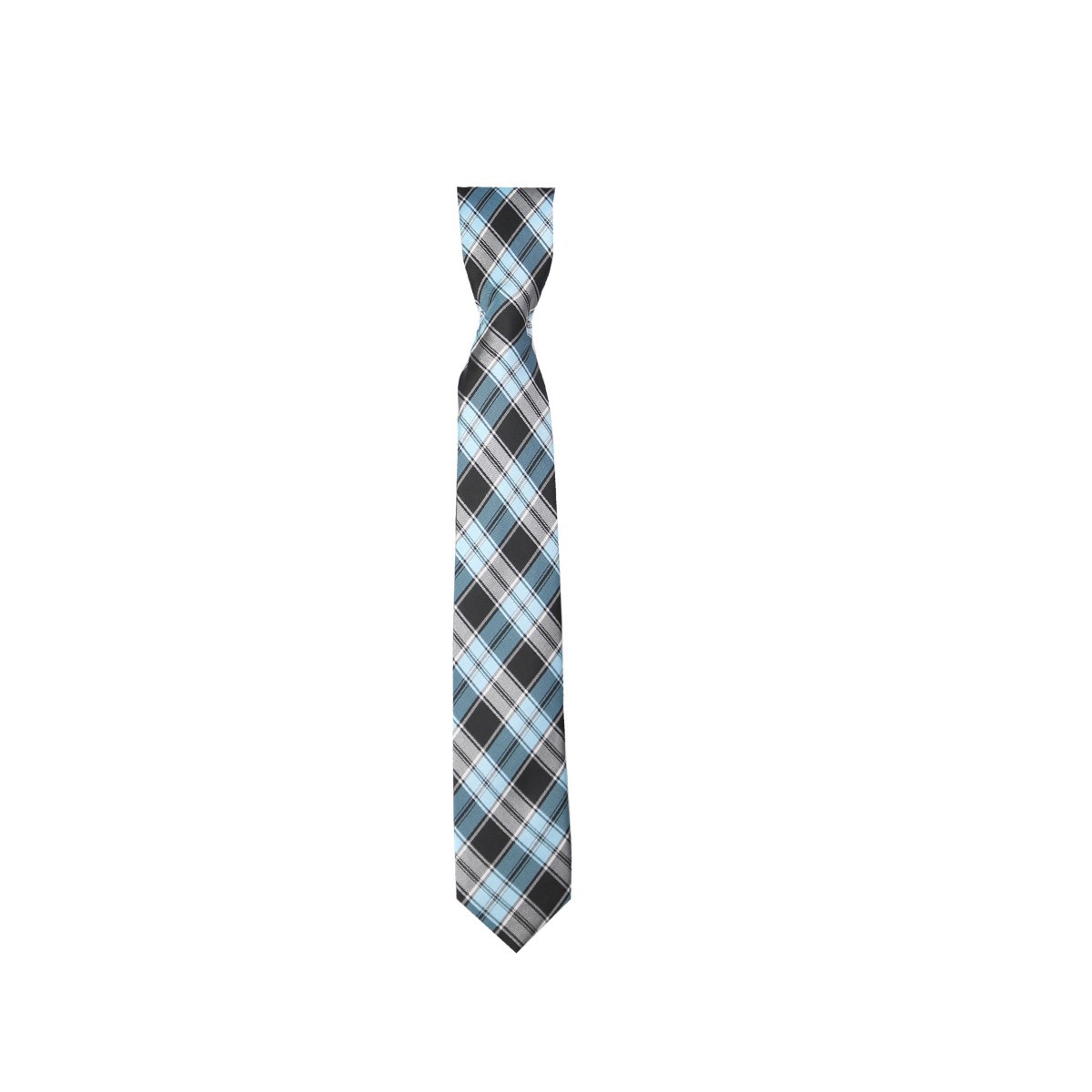 Boys Plaid Checkered Tie & Hankie Set - Blue and Black