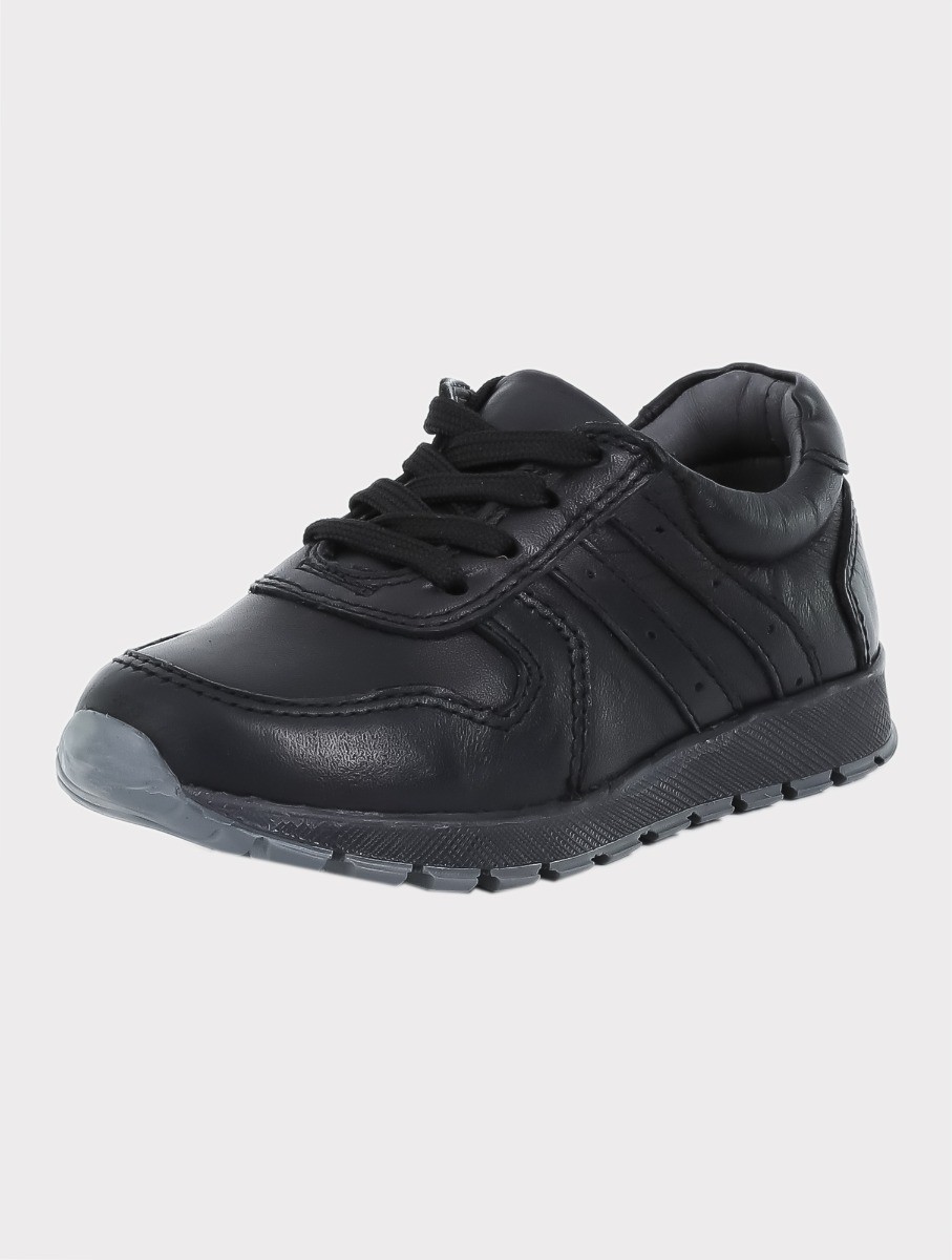 Boys Genuine Leather Casual Sneaker Shoes - Black