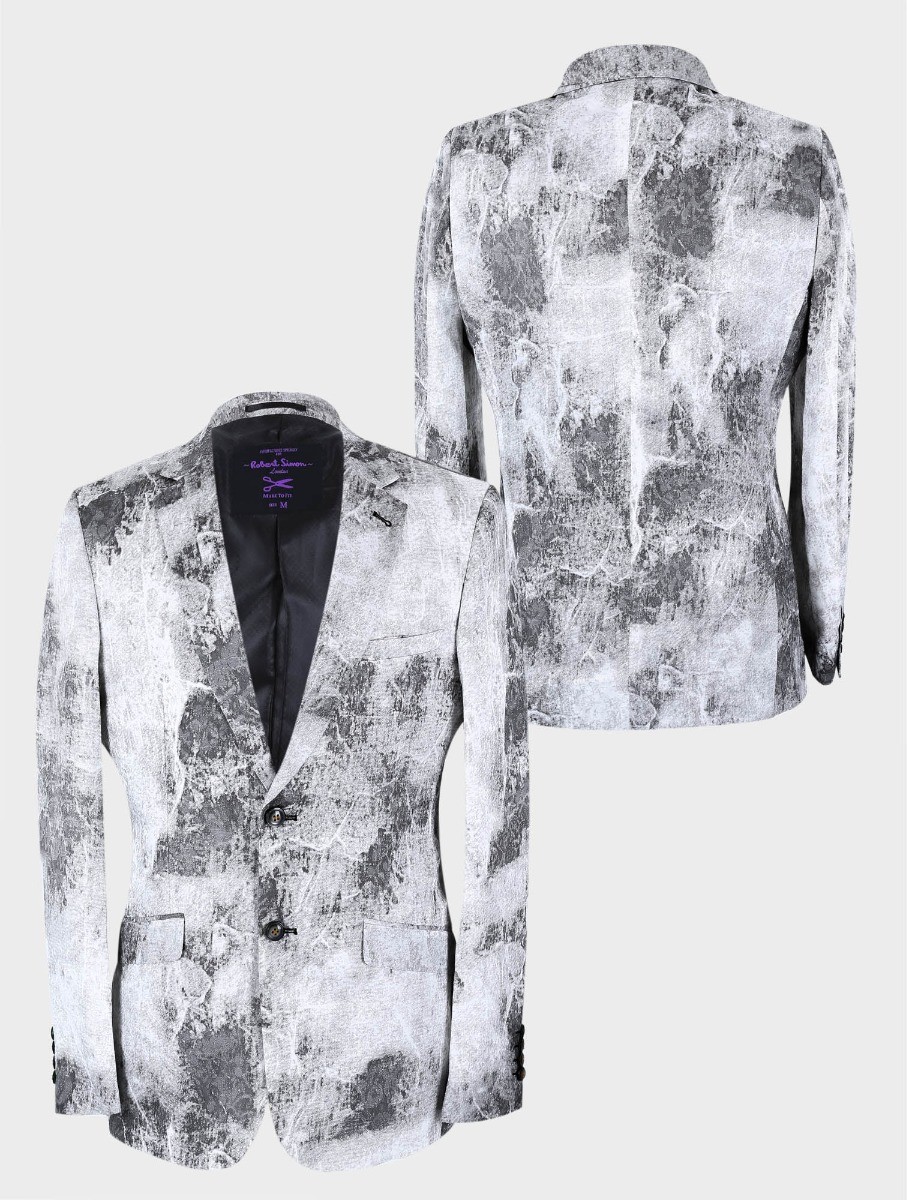 Men's Slim Fit Abstract Print Blazer - BERLUCONI - Grey