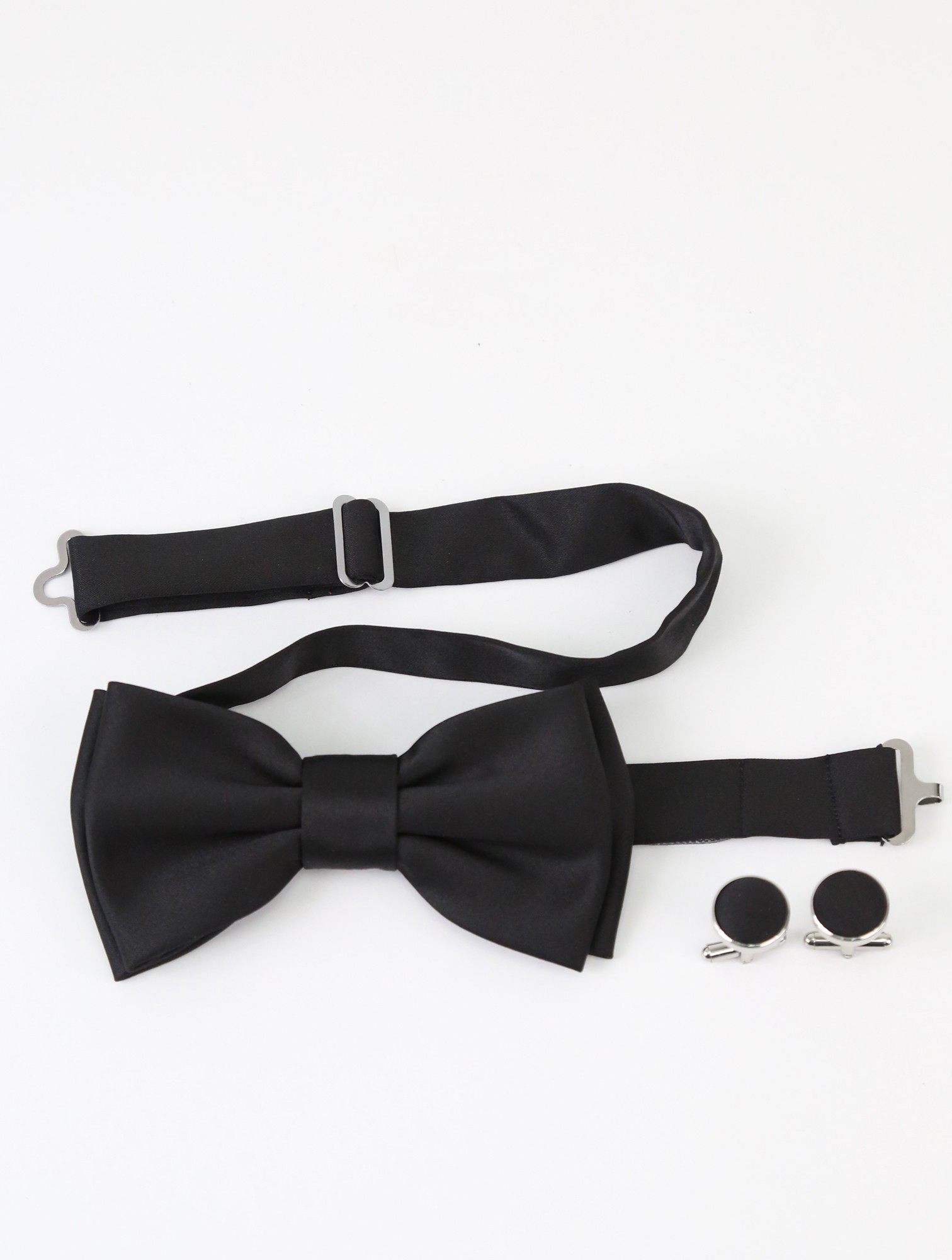 Men's Black Bow Tie & Cufflinks Set