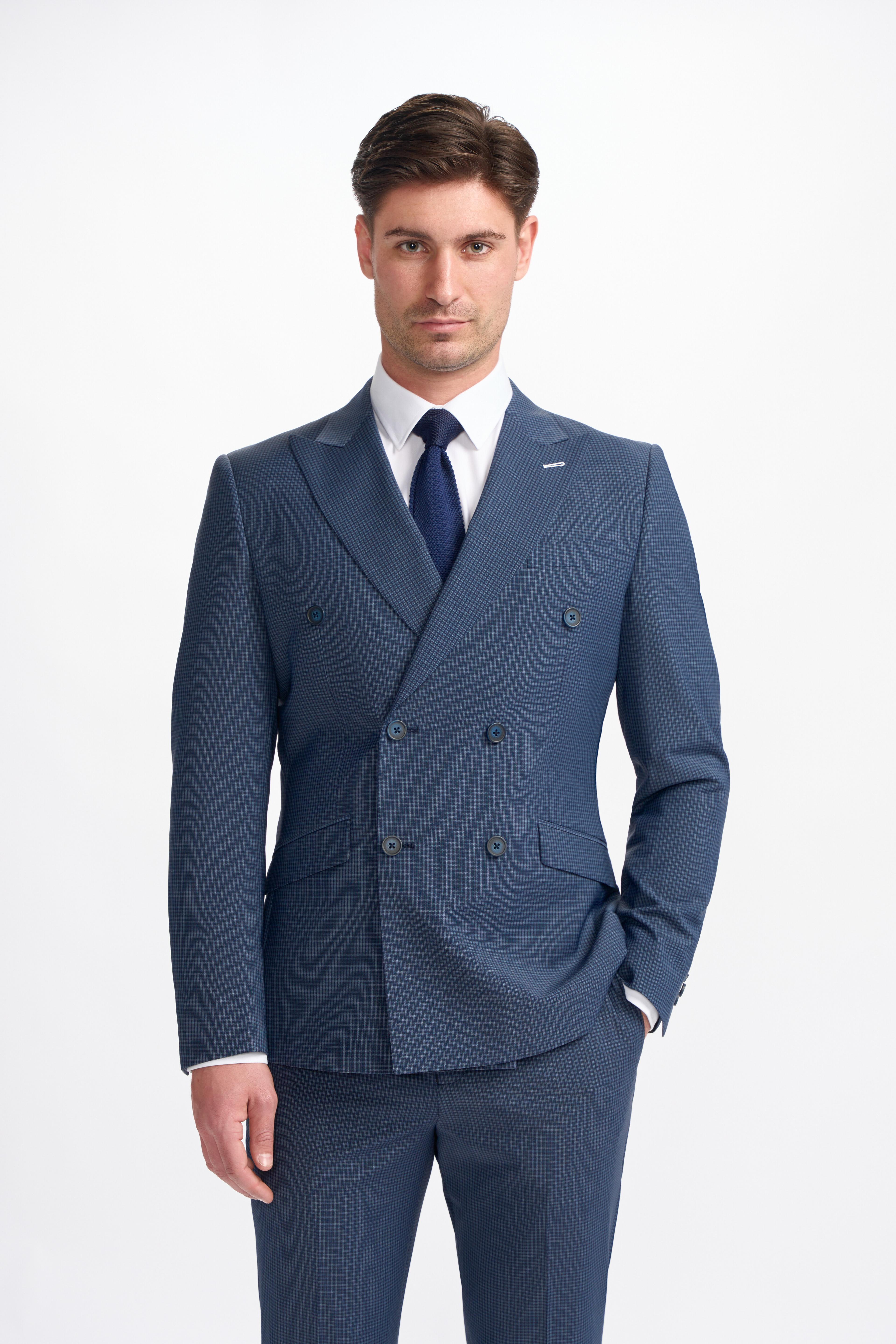 Men’s Double-breasted Check Navy Suit – BOND D/B