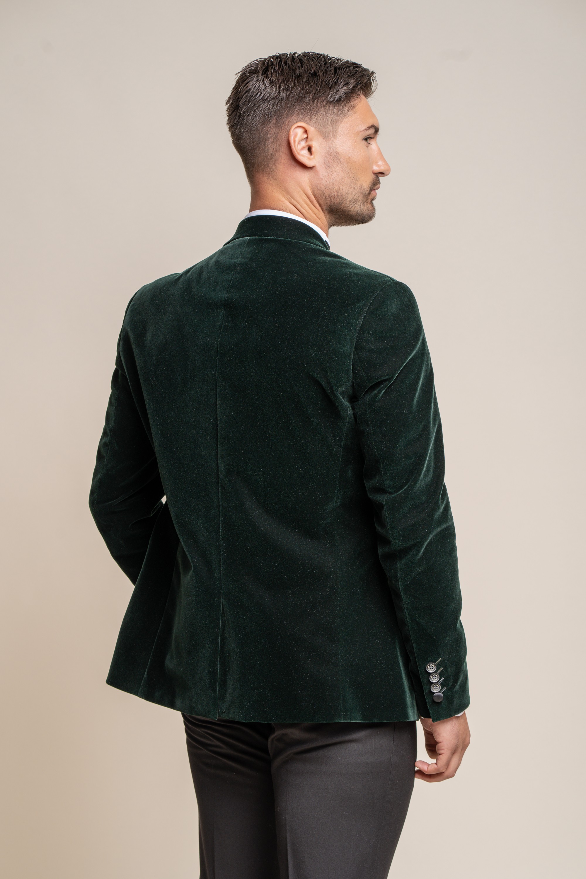 Men's Slim Fit Velvet Tuxedo Blazer - ROSA - Forest Green