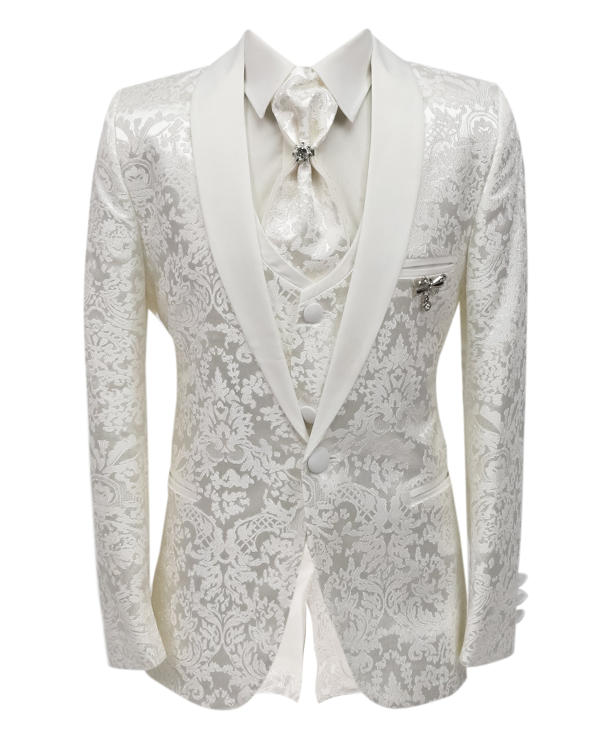 Boys’ 5 Piece White Floral Textured Communion Tuxedo Suit