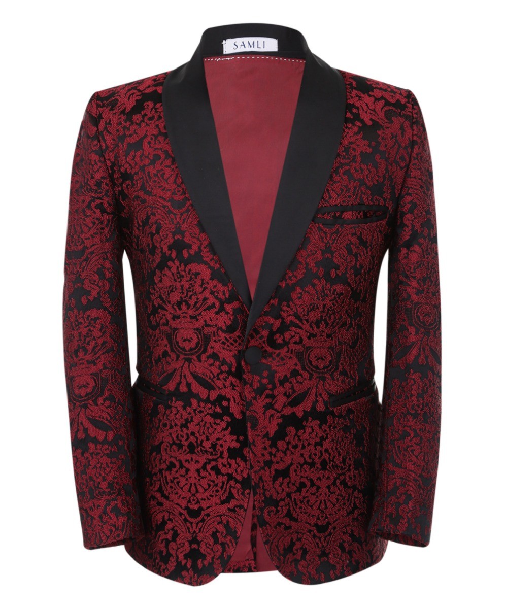 Boys Floral Embroidered Tuxedo Suit Set - Burgundy