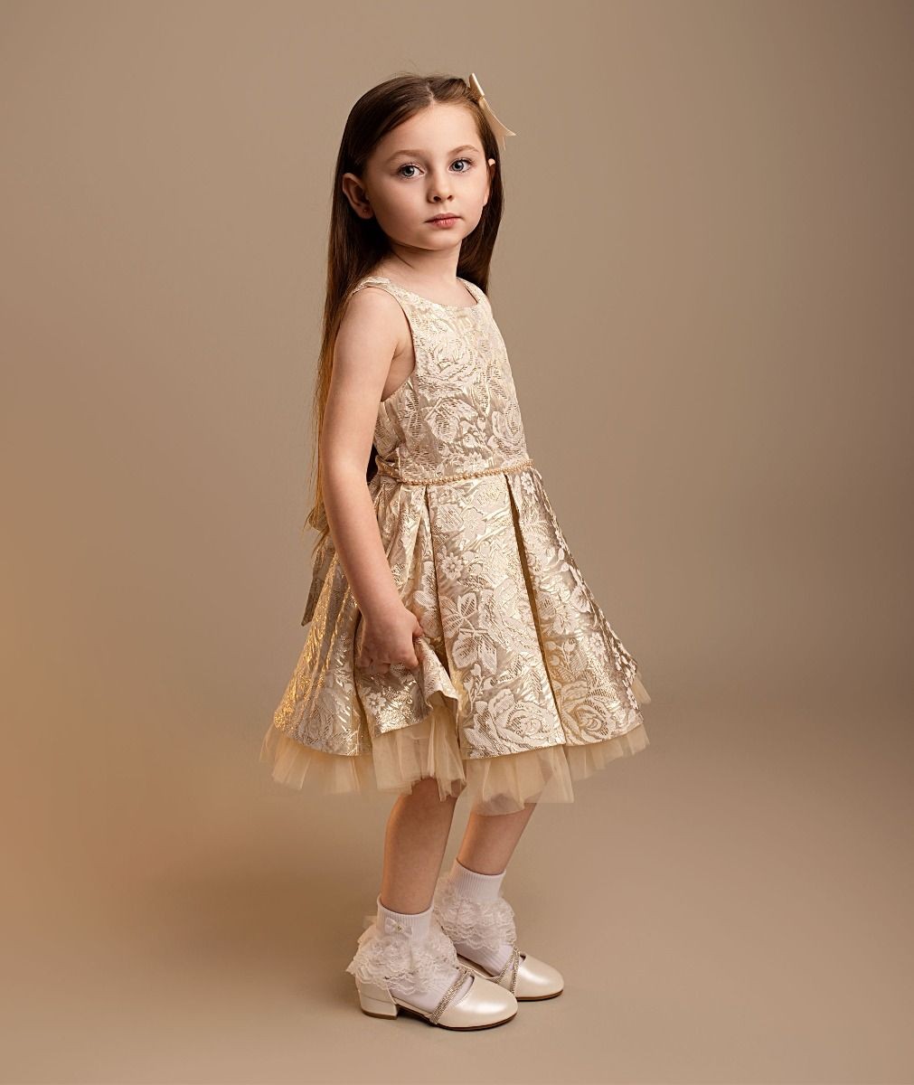 Girls’ Gold Floral Brocade Dress & Bag Set - Myra