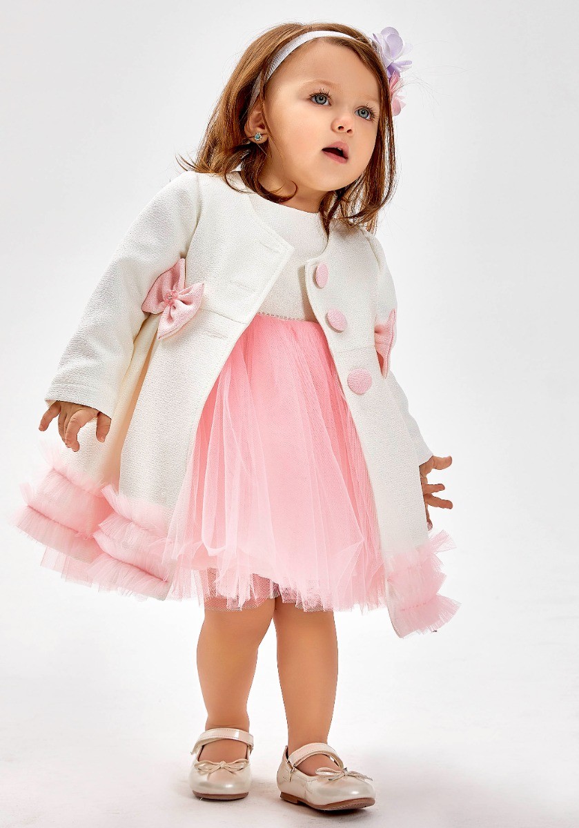 Baby Girl's Knit Tutu Tulle Midi Dress & Coat Set - Ivory -Pink