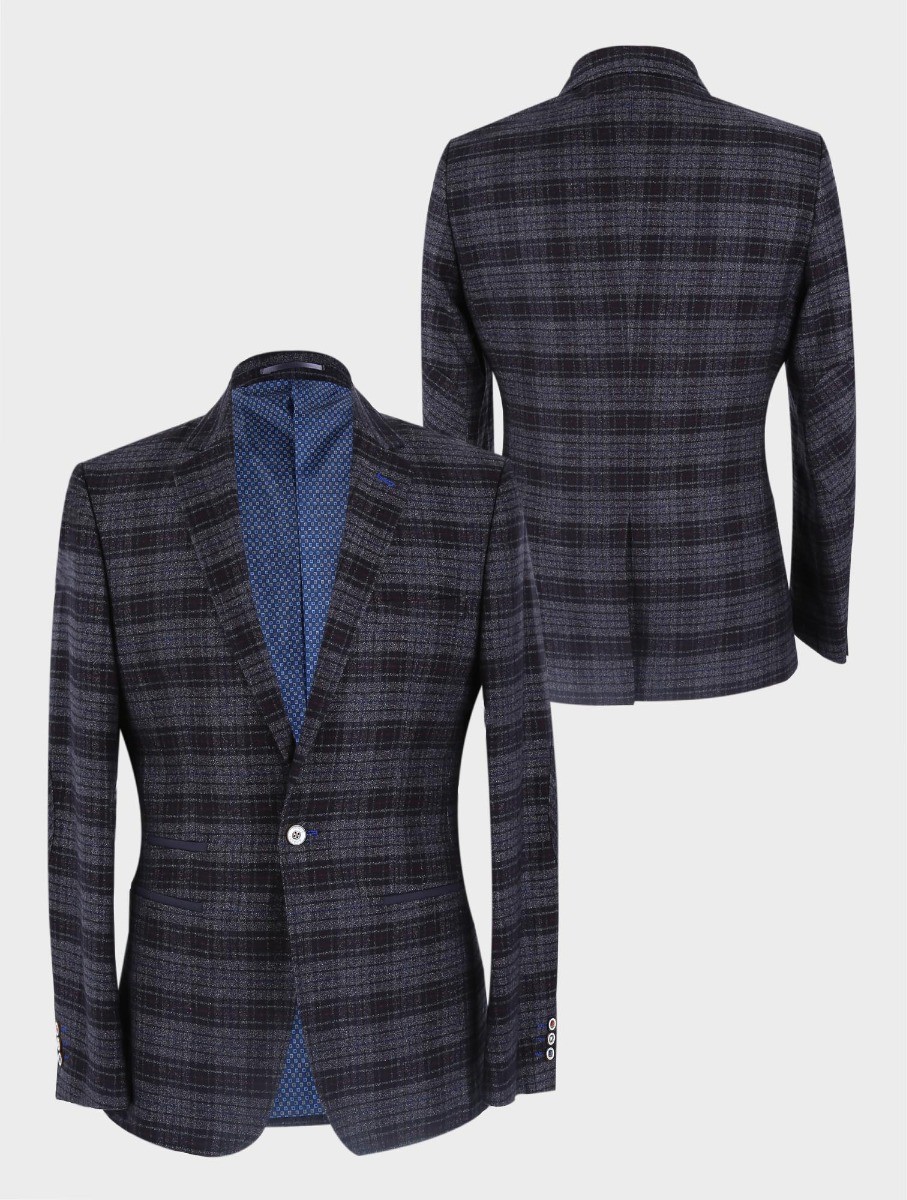 Men's Tweed Check Slim Fit Blazer - COSTELLO Black