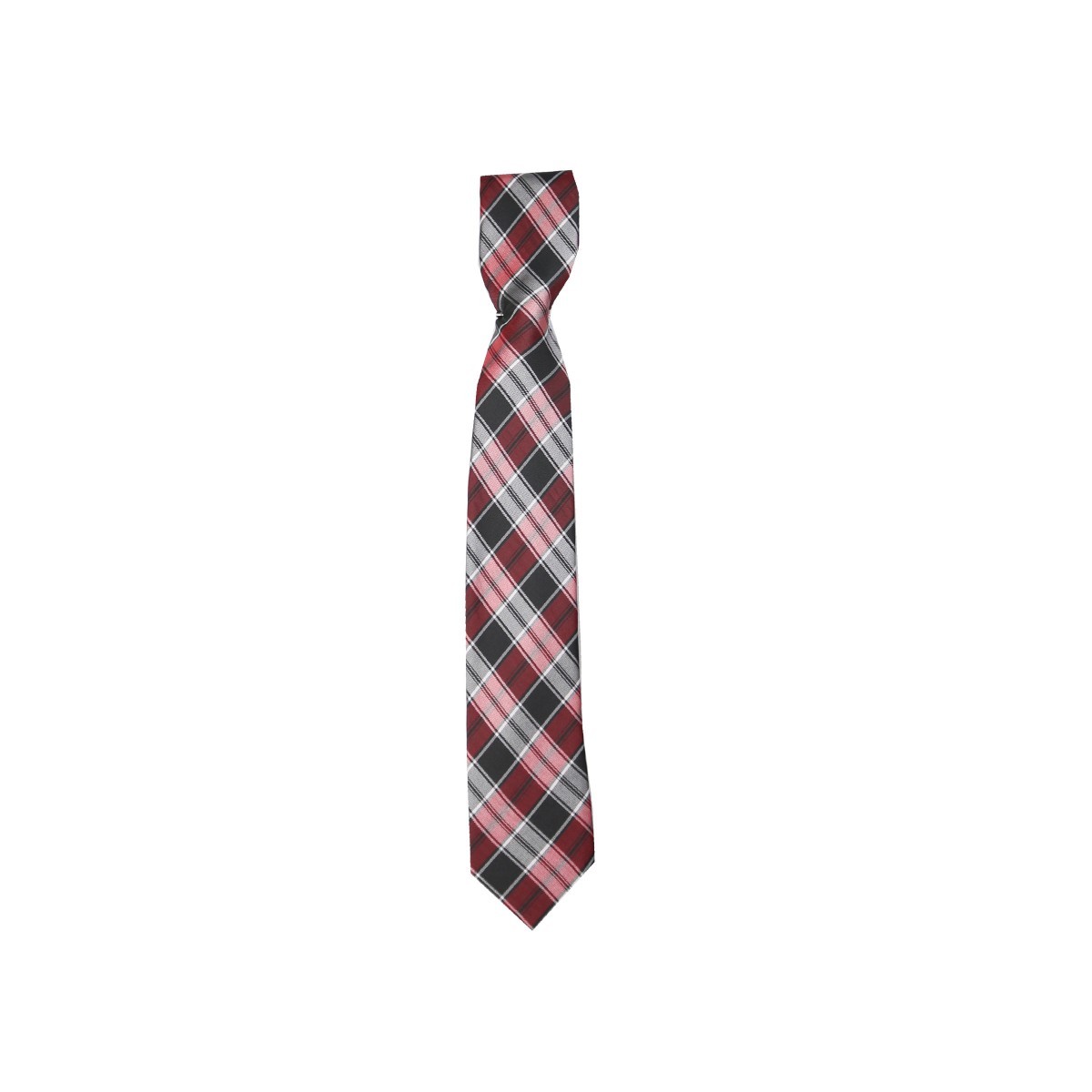 Boys Plaid Checkered Tie & Hankie Set - Red and Grey