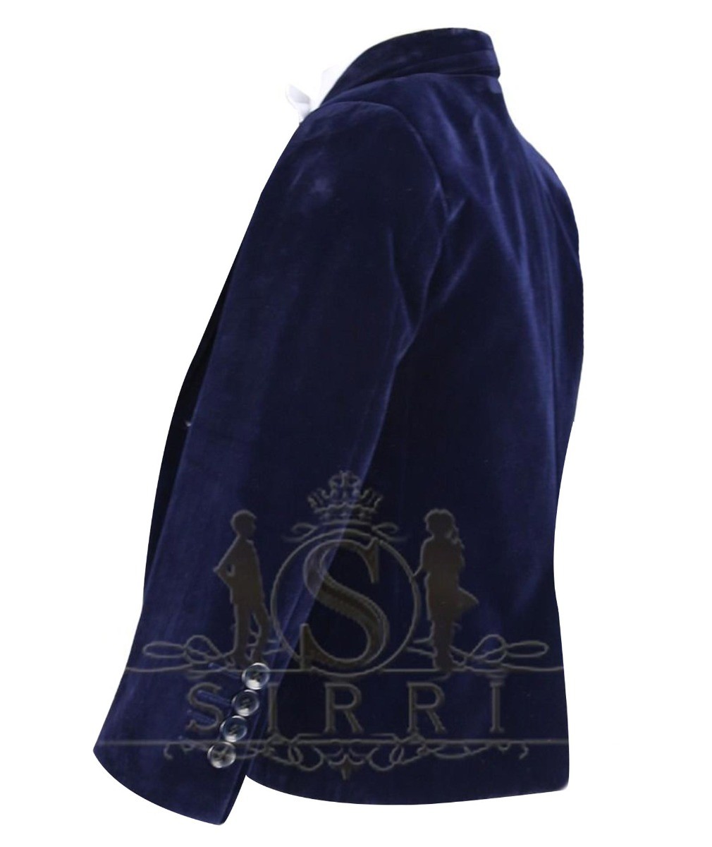 Boys Formal Velvet Blazer Jacket  - Navy Blue