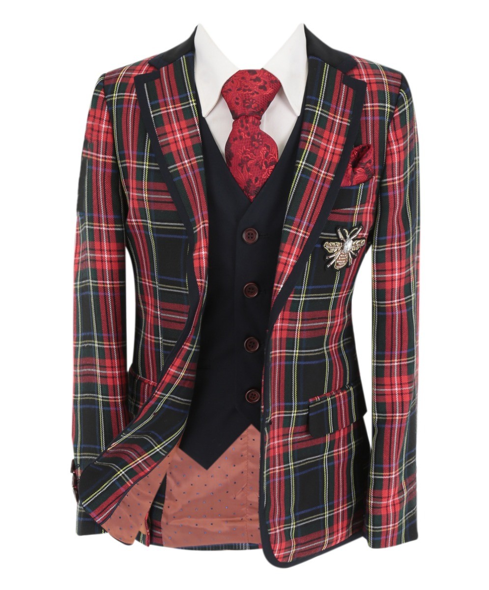 Boys Stewart Tartan Check Fashion Suit 