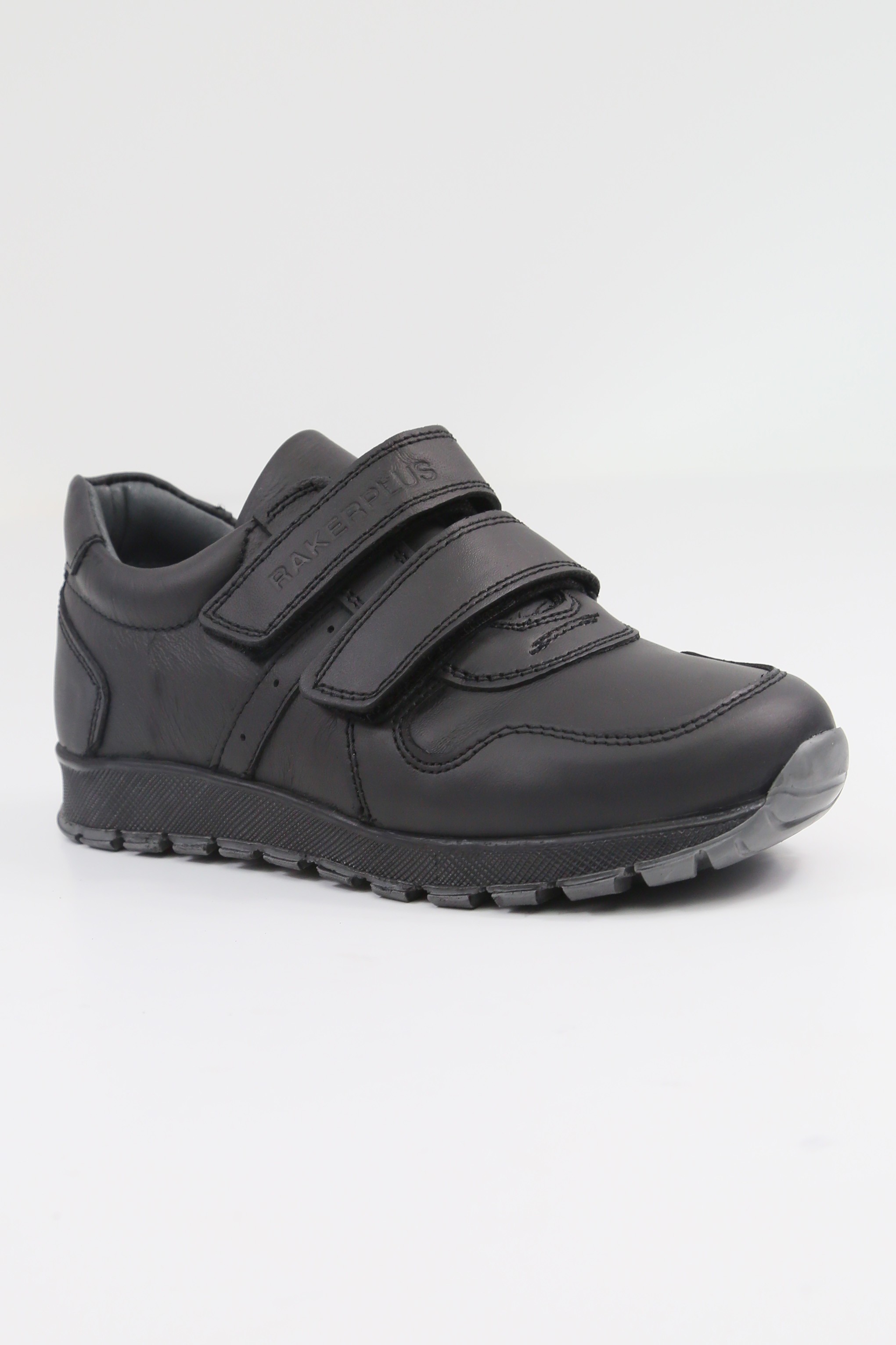 Boys Black Leather Velcro School Trainer Shoes - 3750