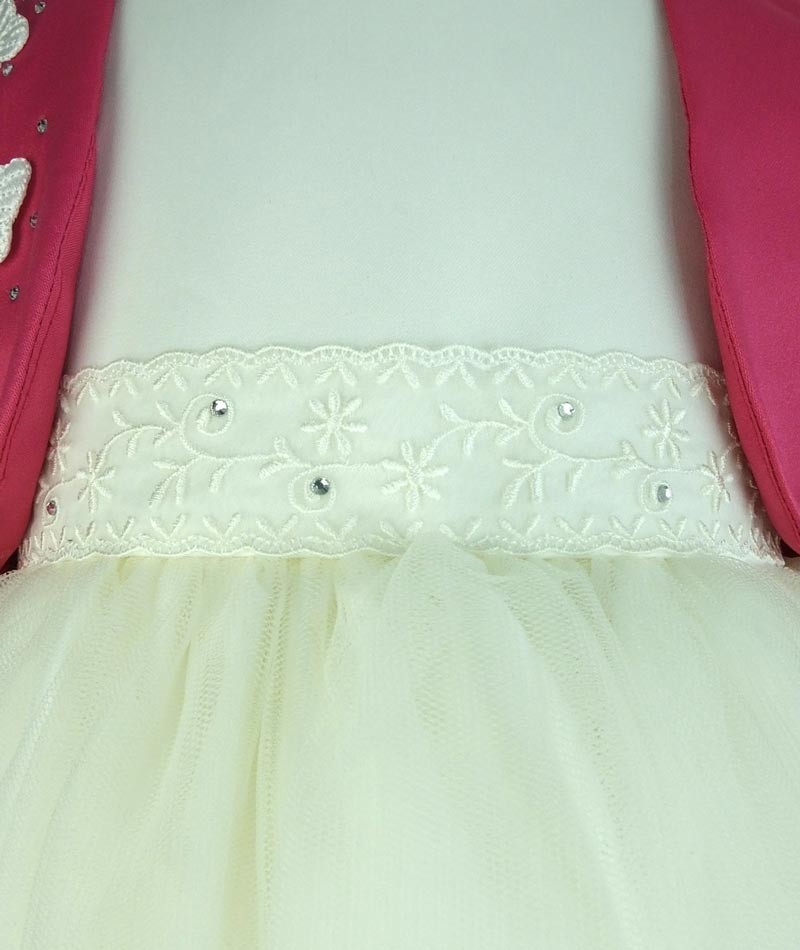 Girls Christening Wedding Dress with Butterfly Bolero Jacket - Ivory - Fuchsia
