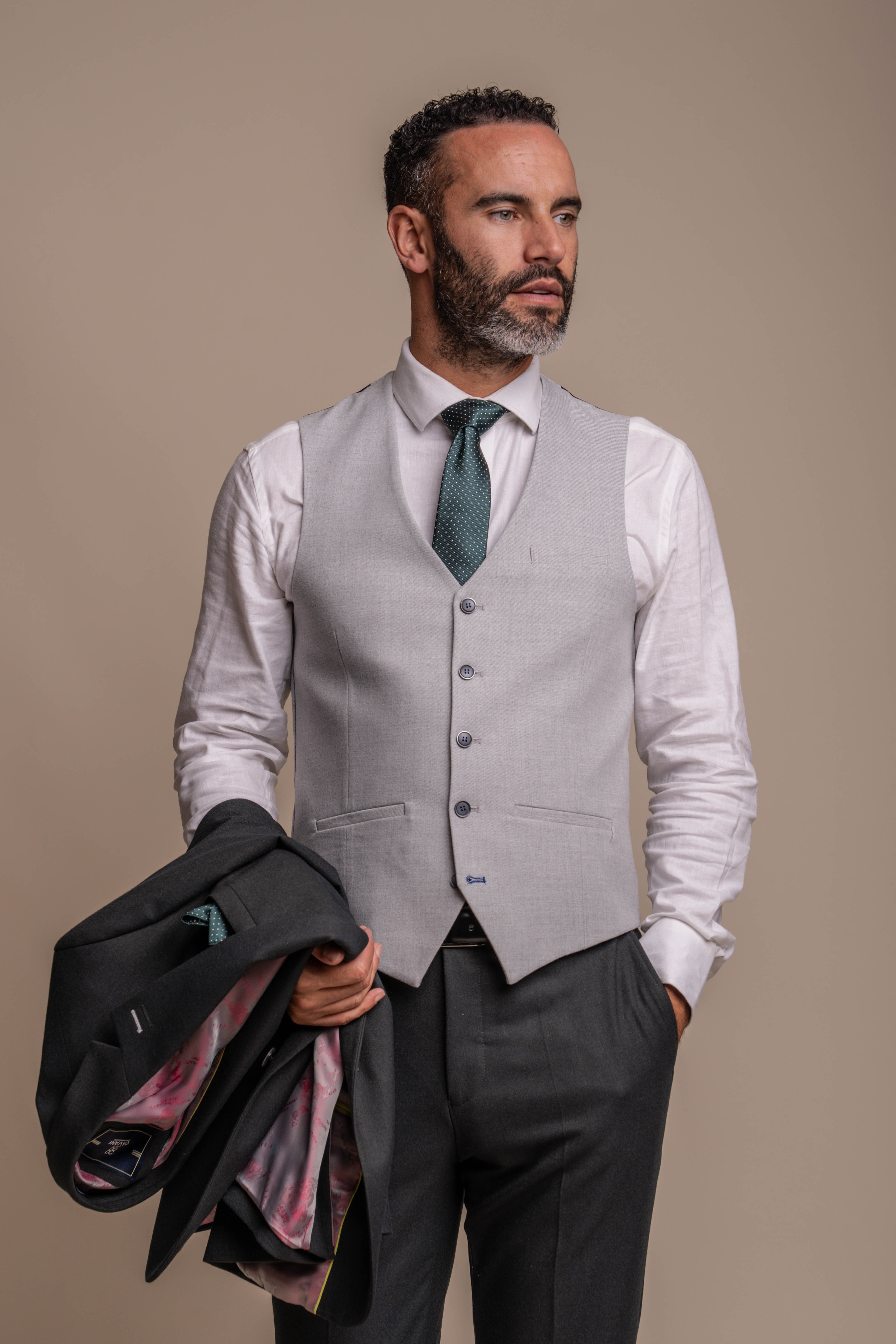 Men's Olive Suit with Ivory Waistcoat - Furious Combined set