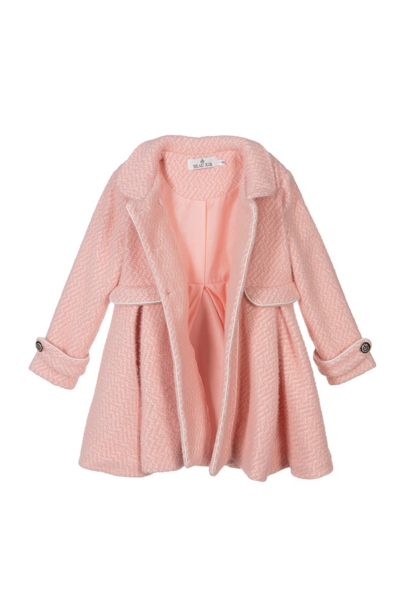 Girls Tweed Effect Double Breasted Midi Coat Set - Pink