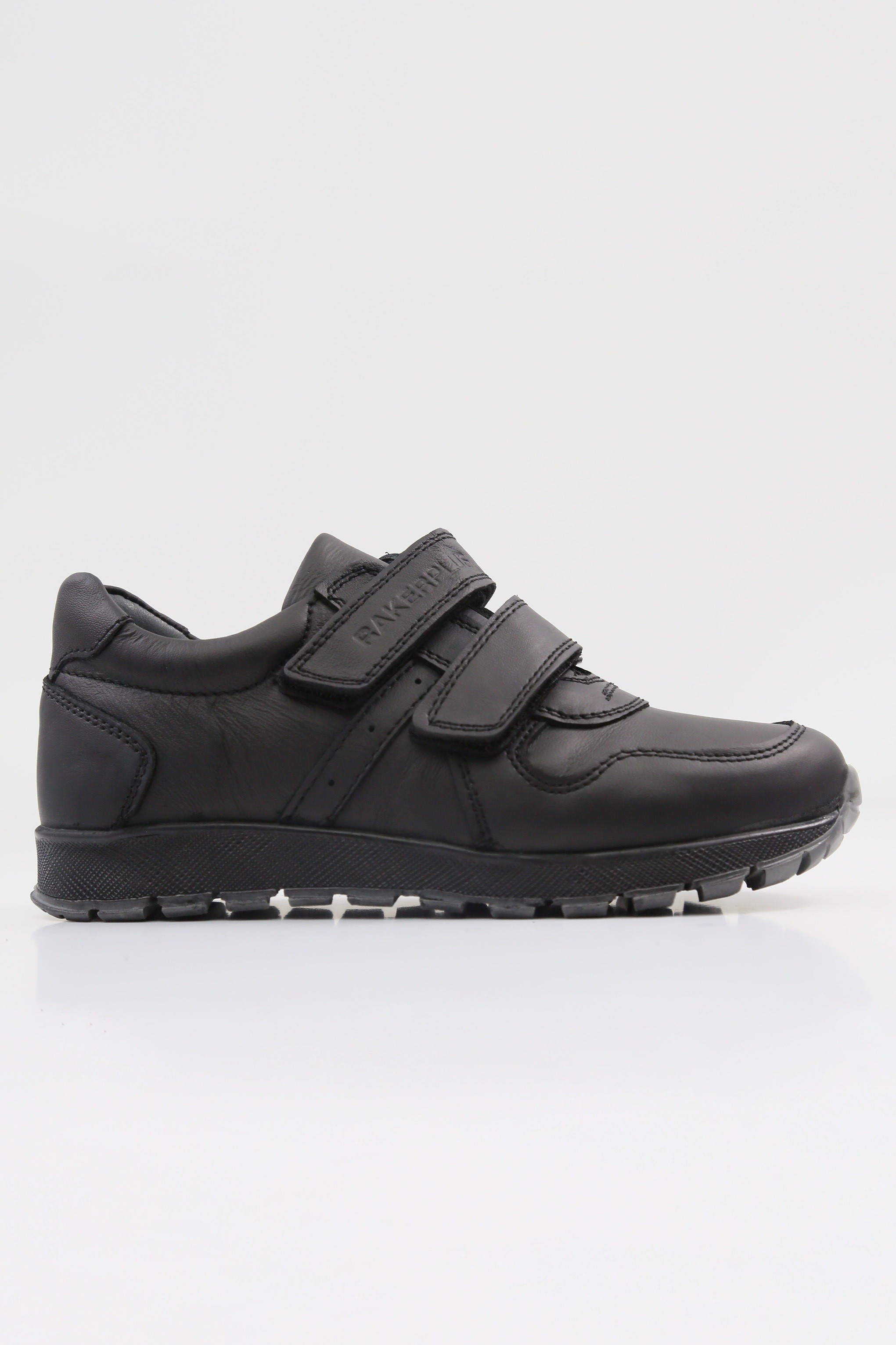 Boys Black Leather Velcro School Trainer Shoes - 3750