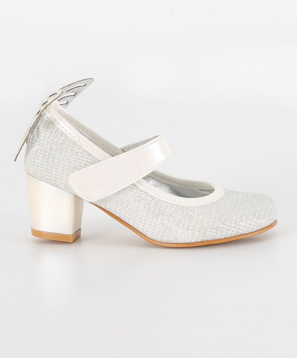 Girls Block Heel Sparkly Mary Jane Shoes - White