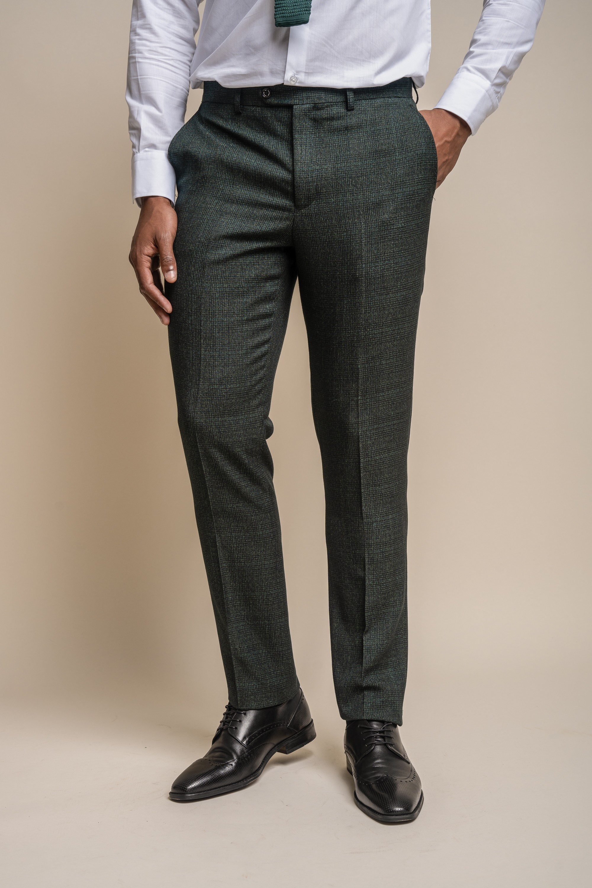 Men's Tweed Houndstooth Check Slim Fit Trousers - CARIDI
