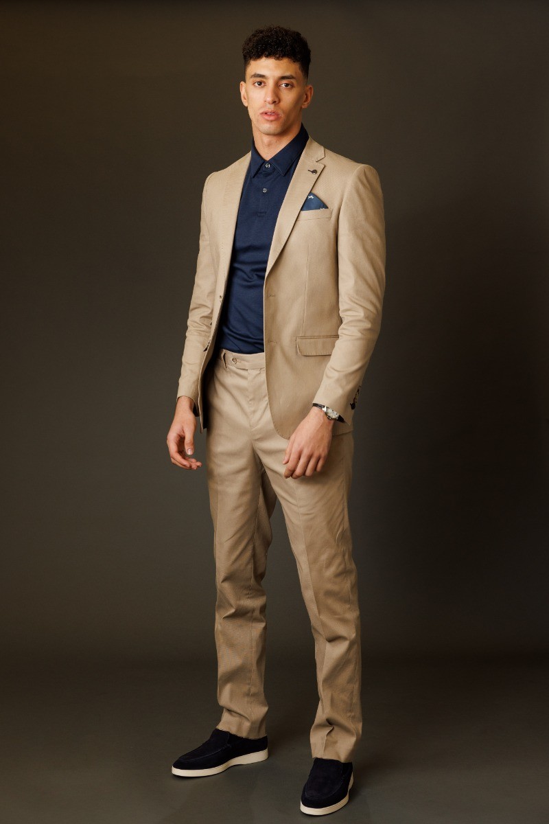 Men's Cotton Slim Fit Beige Suit - KINGSTON