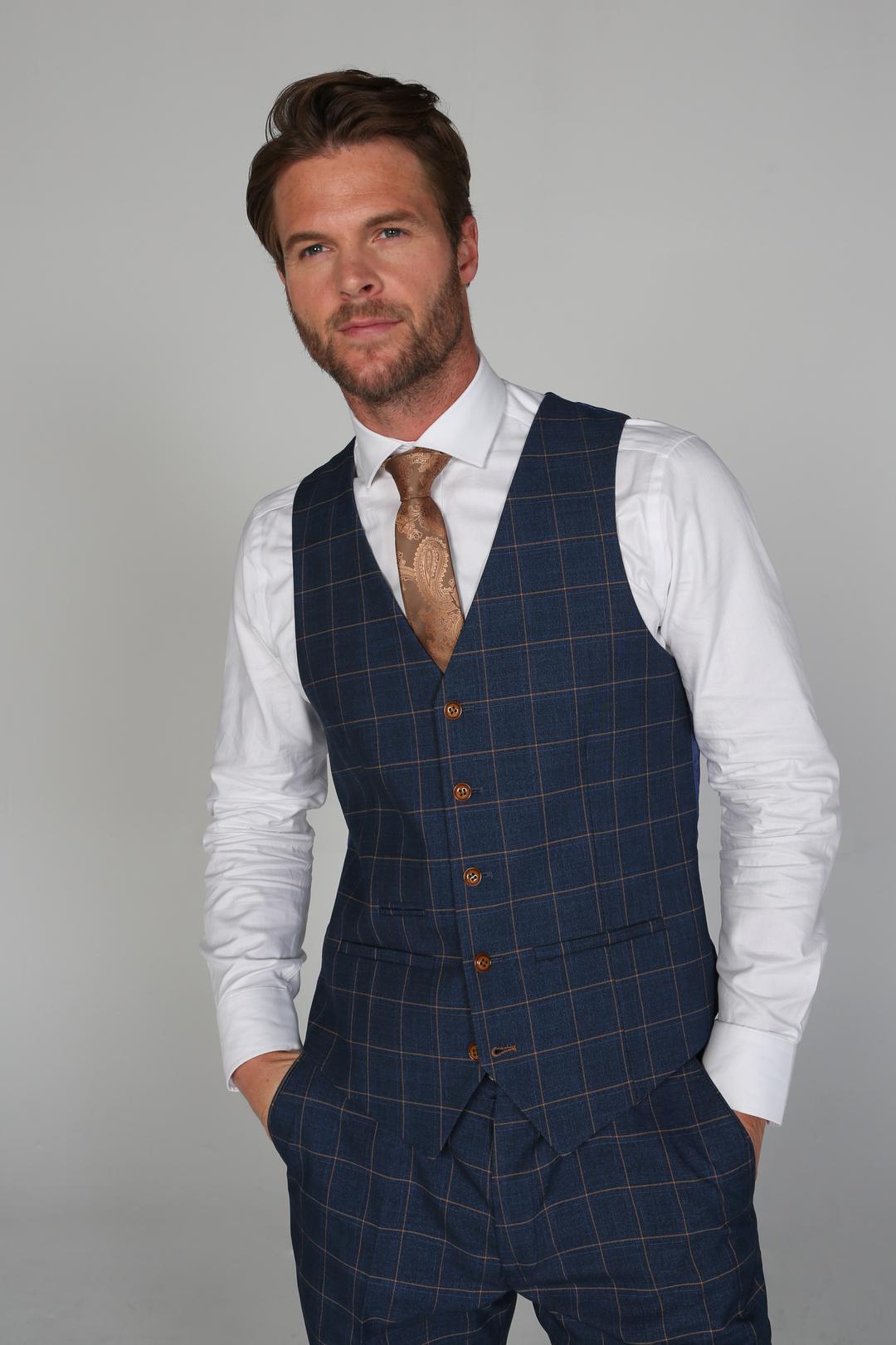 Mens blue shop check waistcoat