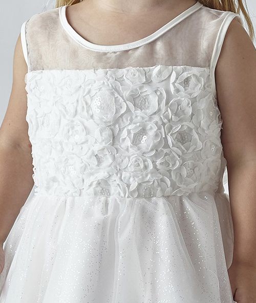 Girls Ivory Floral Appliqué Dress with Glitter Tulle - JESSICA