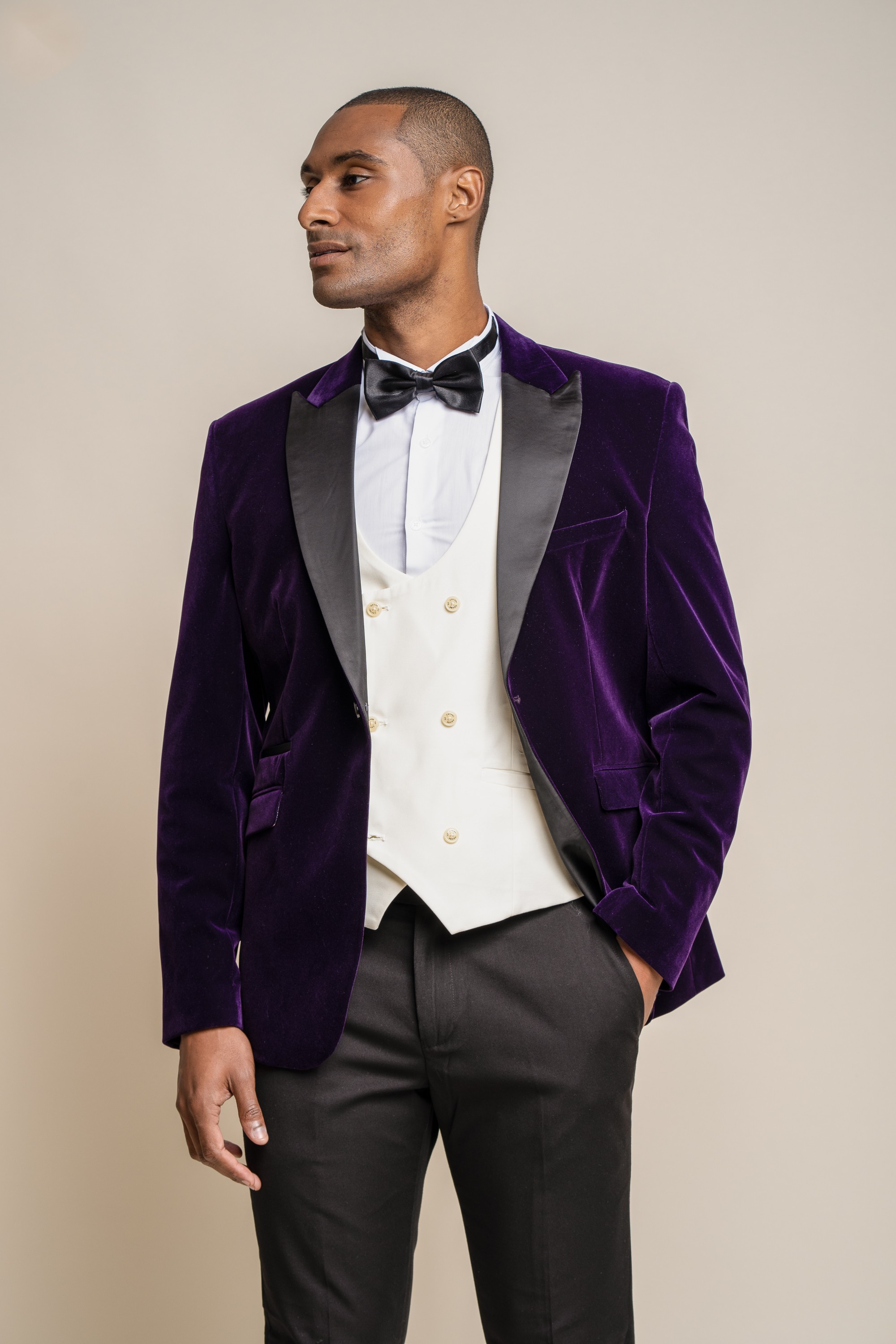 Men's Slim Fit Velvet Tuxedo Blazer - ROSA - Lilac